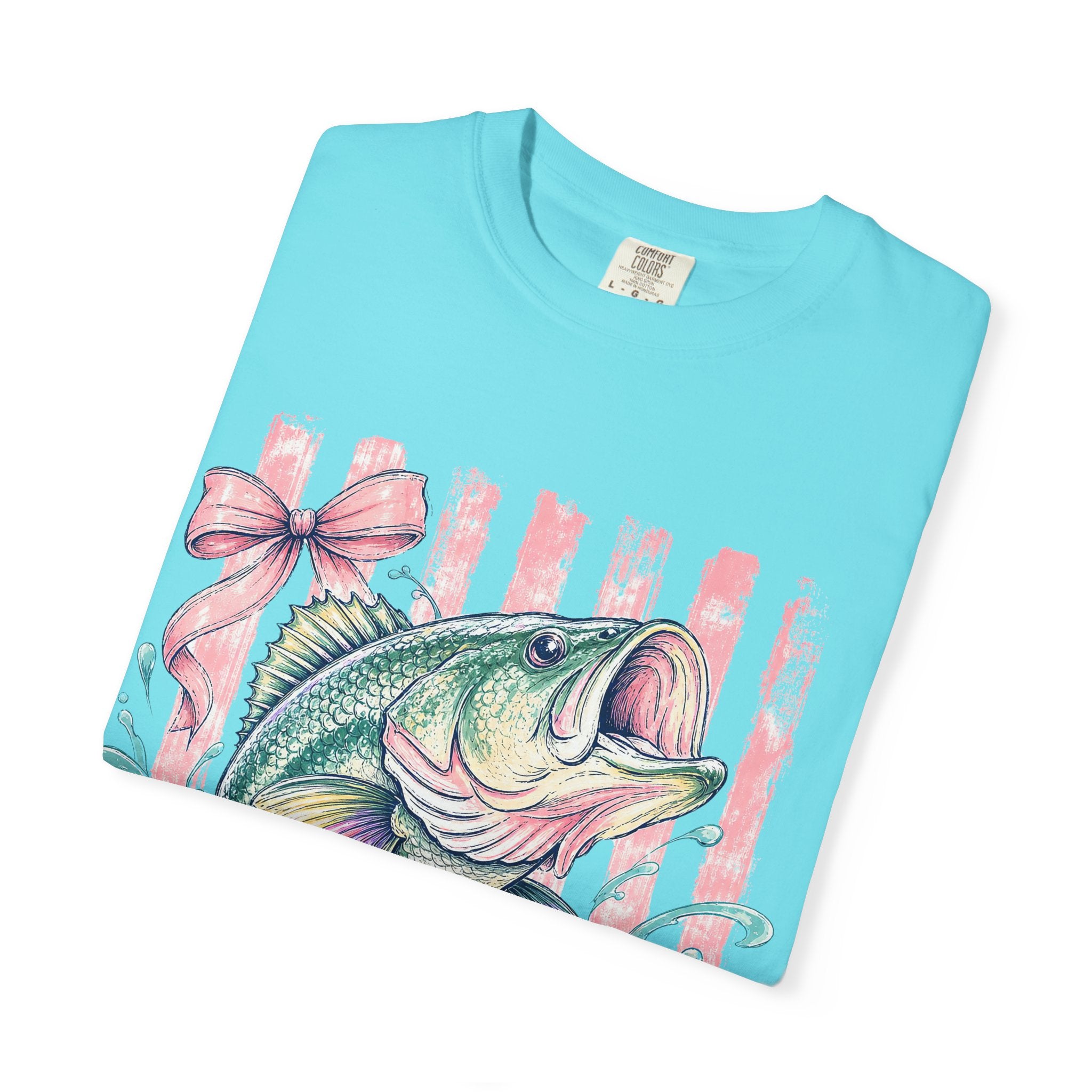 Bass Fish T-Shirt — Pastel Fishing Graphic Tee (Striped Background)