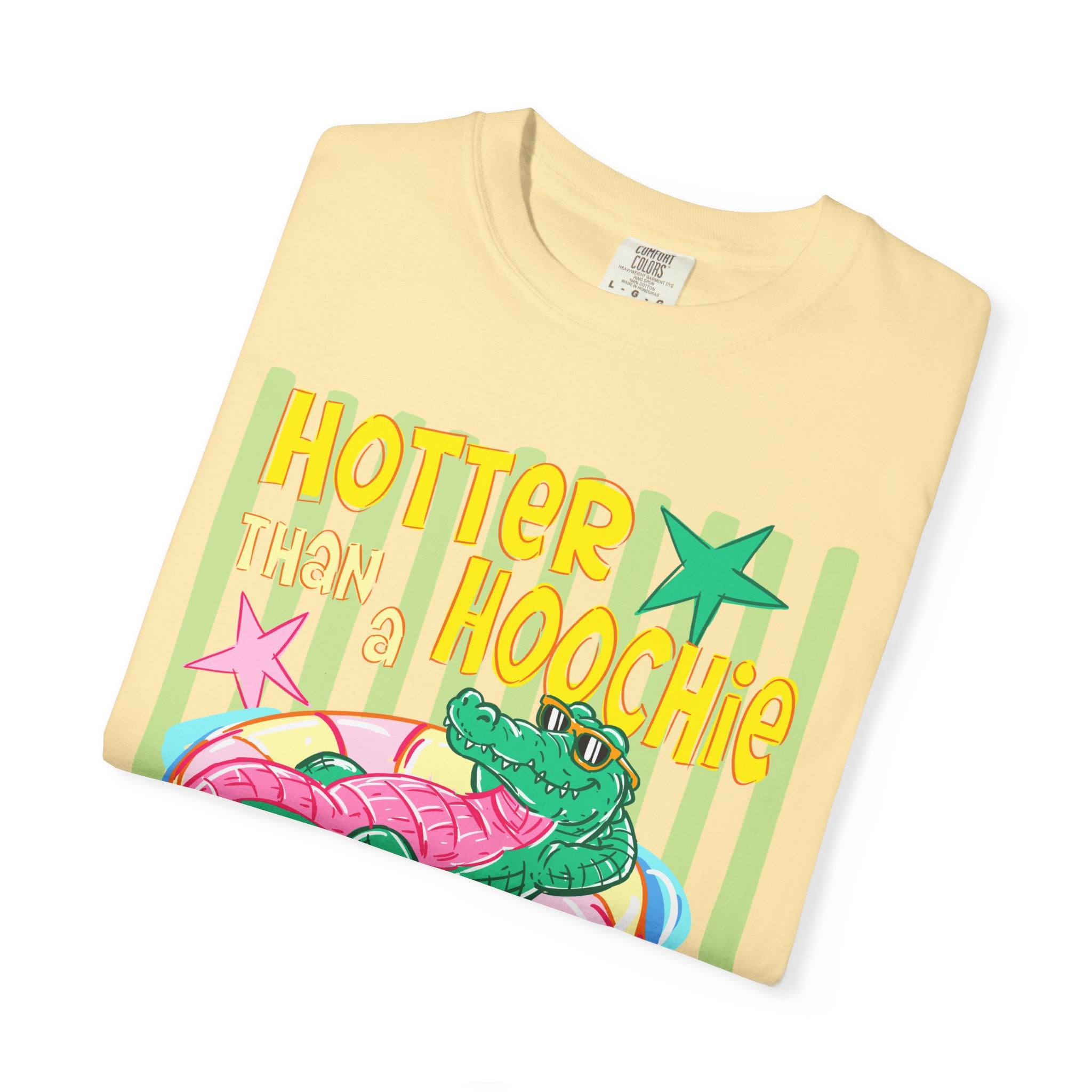 Graphic T-Shirt — “Hotter Than Hoochie Coochie” Retro Pool Float Design