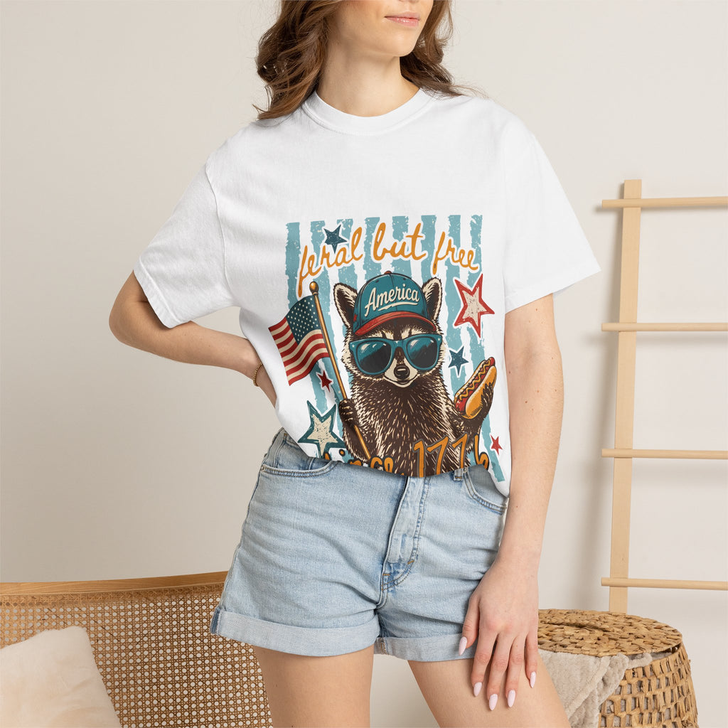 T-Shirt — "Loyal but Free" Patriotic Raccoon Graphic (Est. 1776)