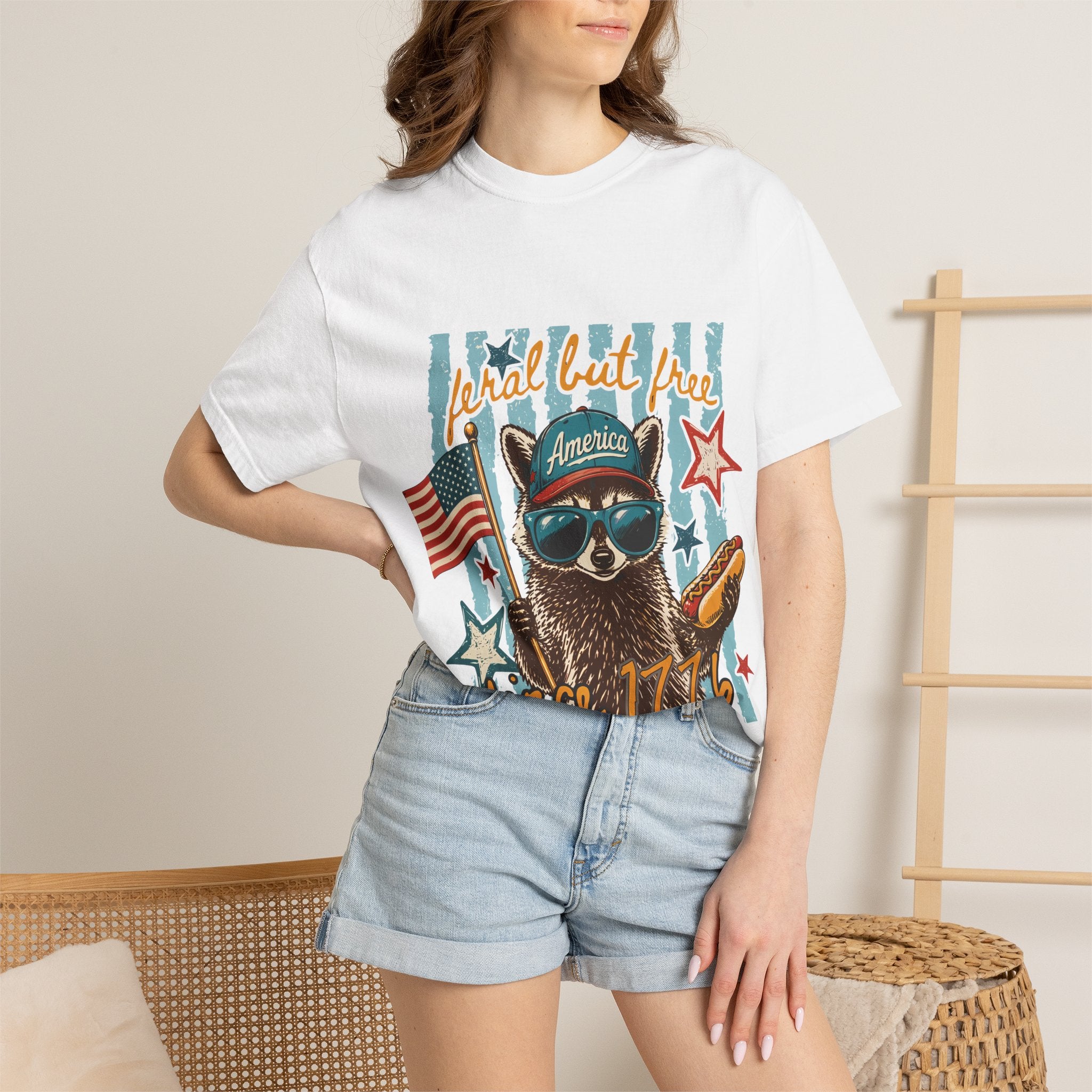 T-Shirt — "Loyal but Free" Patriotic Raccoon Graphic (Est. 1776)
