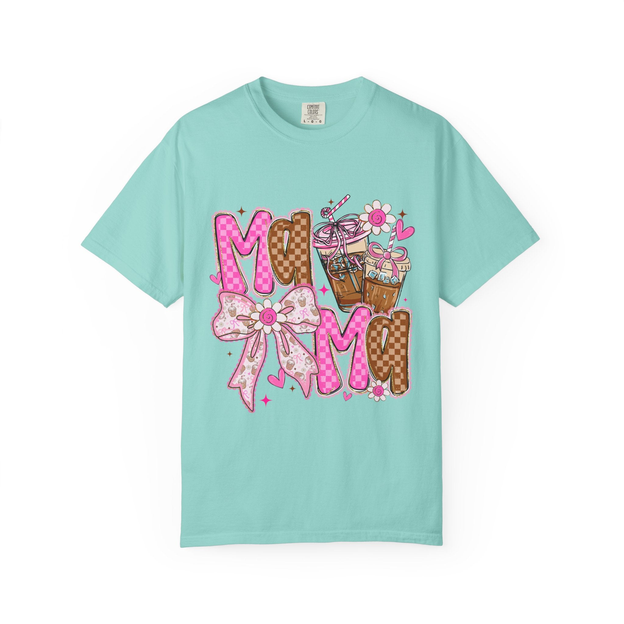 Mama Graphic T-Shirt — Pink Bow & Coffee Cute Mom Tee