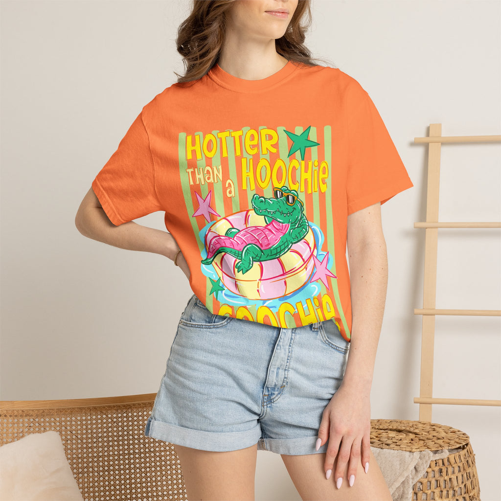 Graphic T-Shirt — “Hotter Than Hoochie Coochie” Retro Pool Float Design