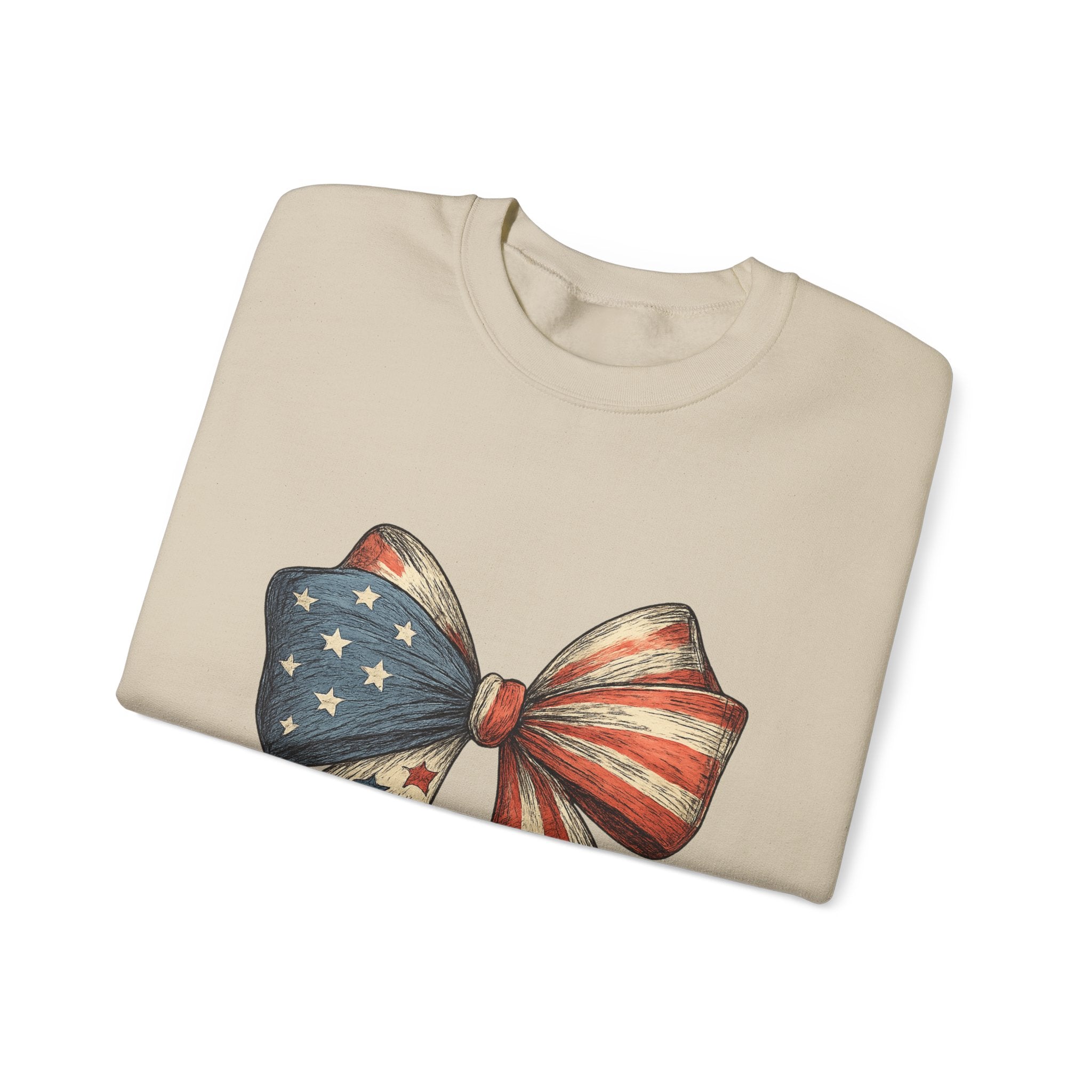 American Flag Bow Crewneck Sweatshirt — Patriotic Stars & Stripes Pullover