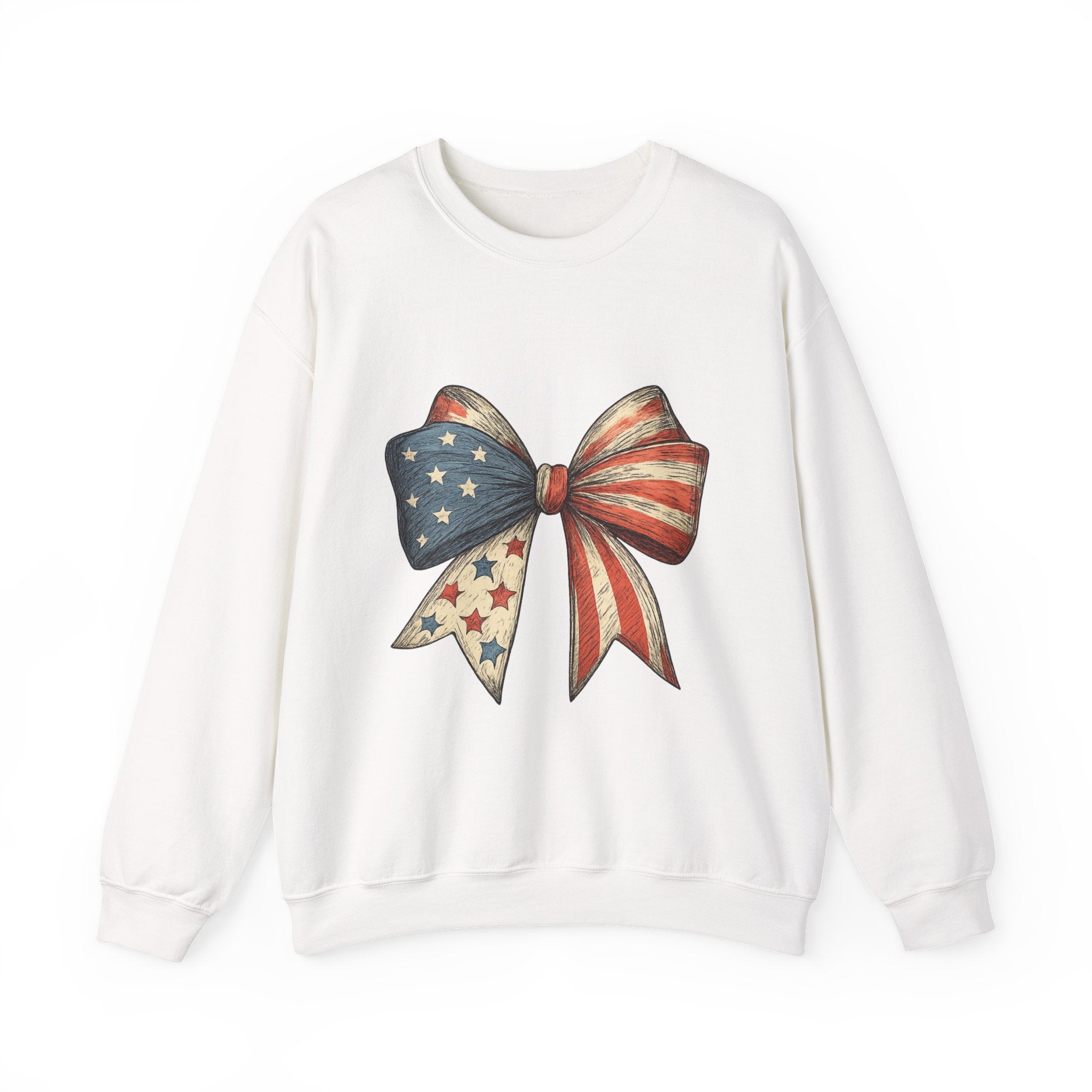 American Flag Bow Crewneck Sweatshirt — Patriotic Stars & Stripes Pullover