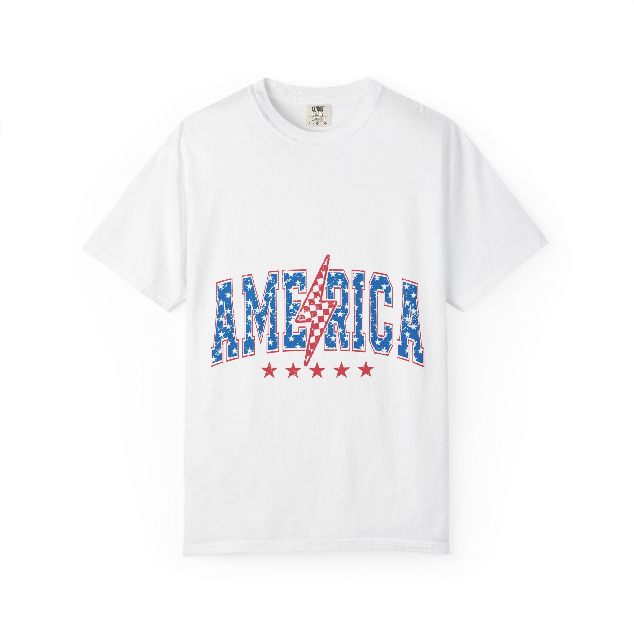 America Lightning Bolt T-Shirt — Patriotic Stars & Stripes Graphic