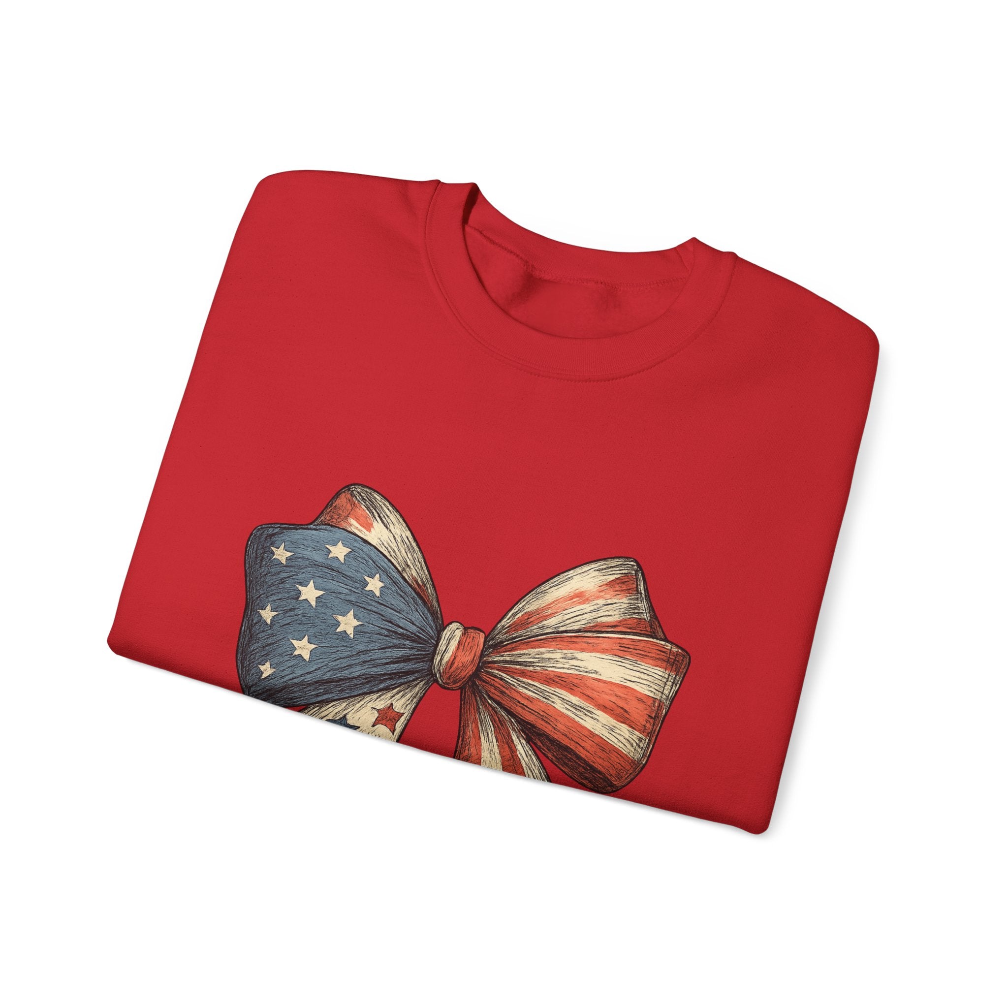 American Flag Bow Crewneck Sweatshirt — Patriotic Stars & Stripes Pullover