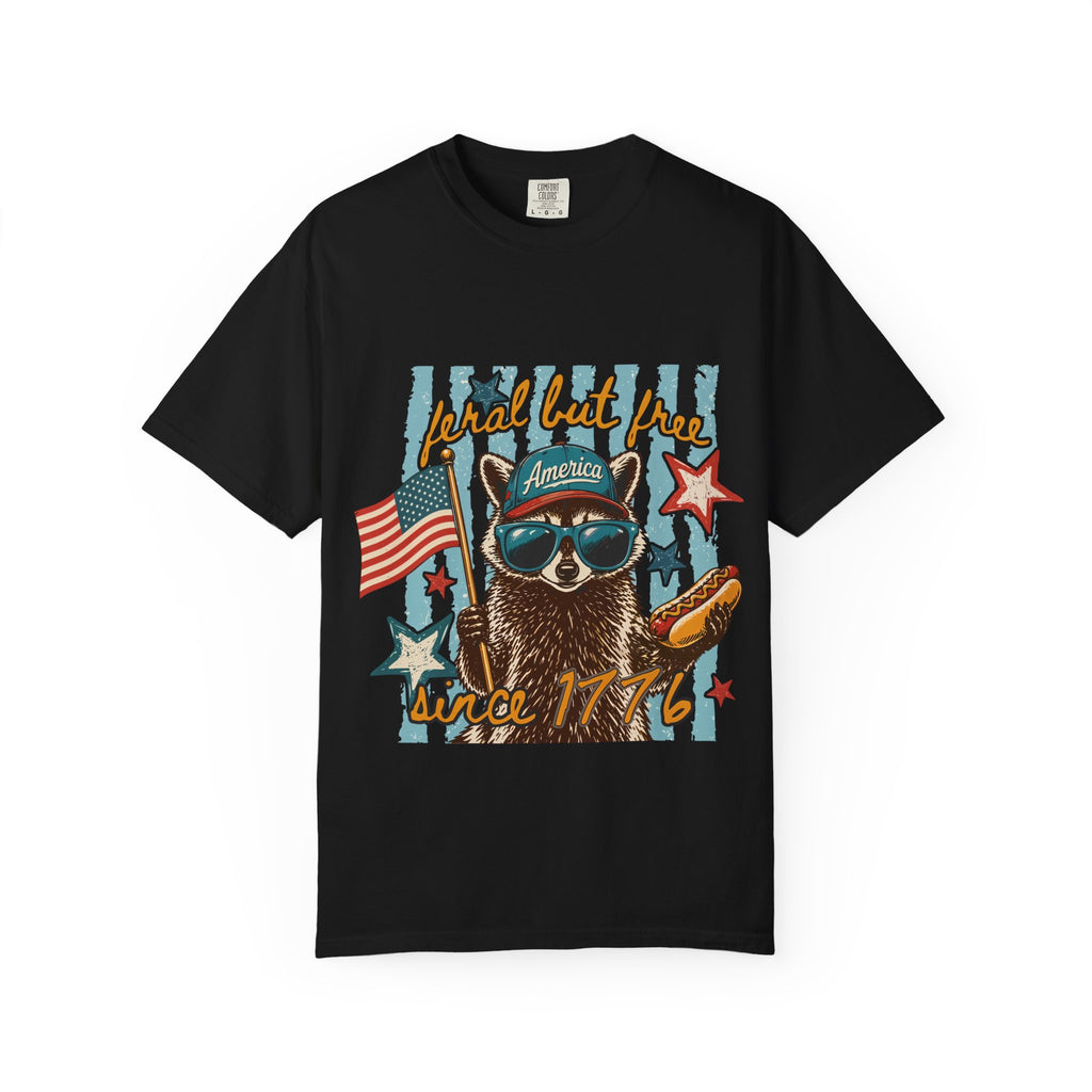 T-Shirt — "Loyal but Free" Patriotic Raccoon Graphic (Est. 1776)