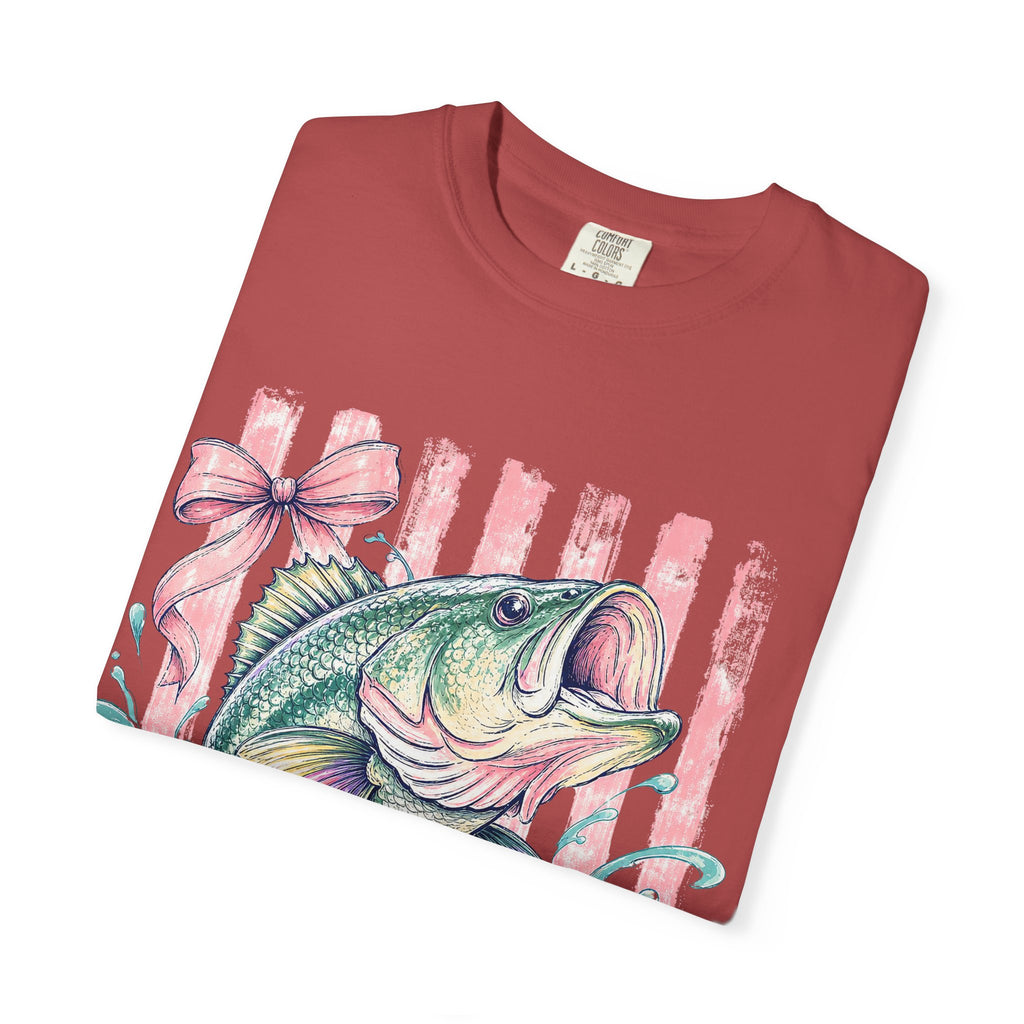 Bass Fish T-Shirt — Pastel Fishing Graphic Tee (Striped Background)