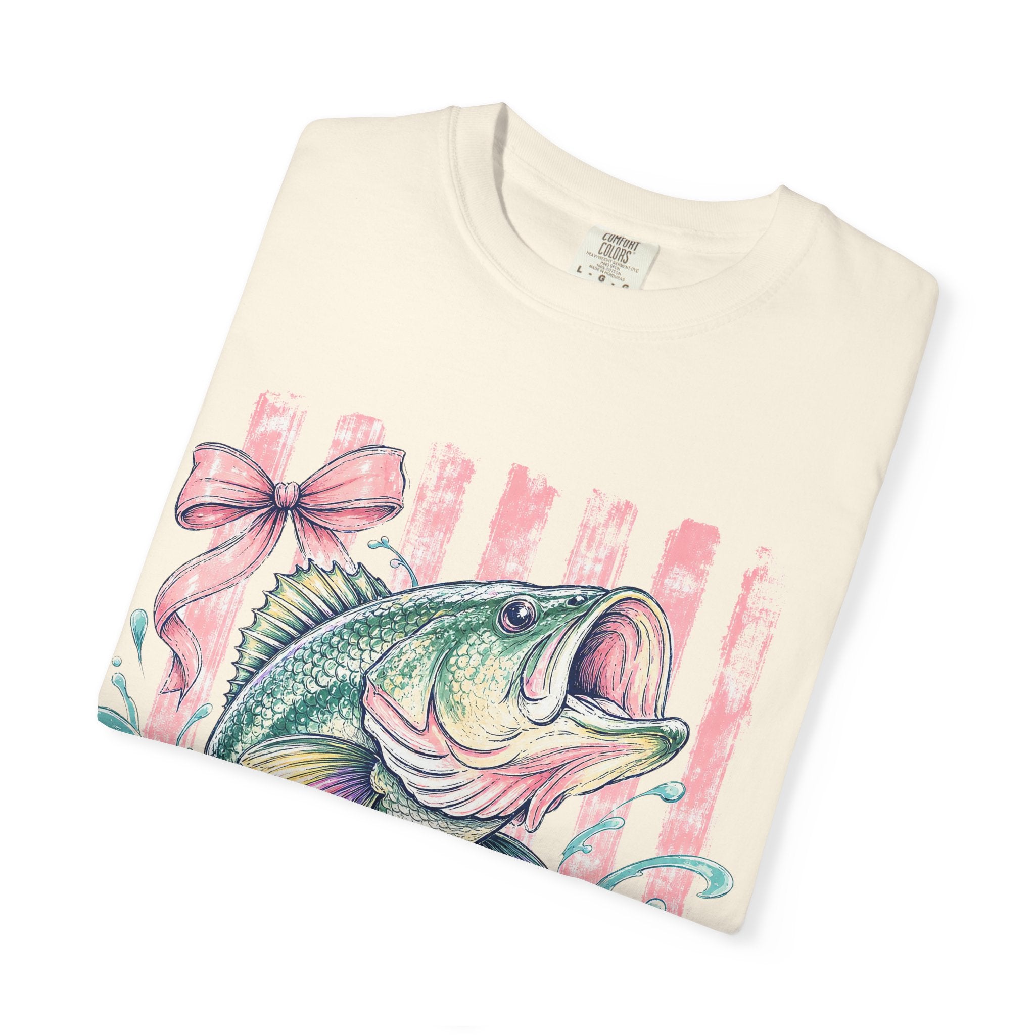 Bass Fish T-Shirt — Pastel Fishing Graphic Tee (Striped Background)