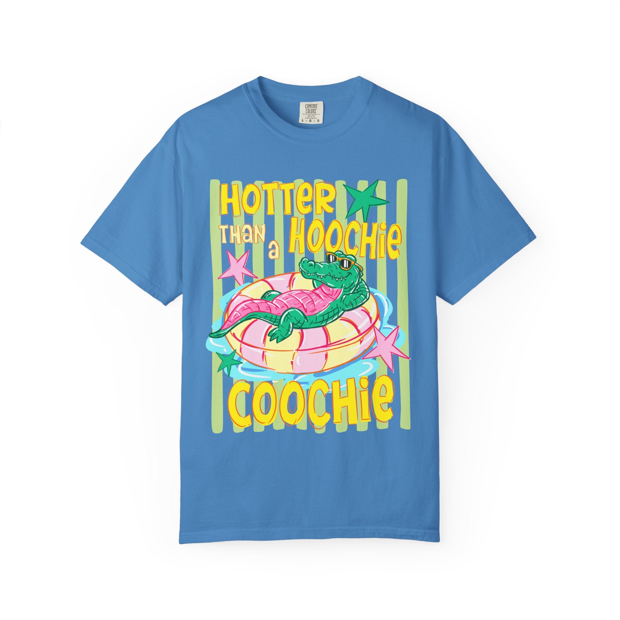 Graphic T-Shirt — “Hotter Than Hoochie Coochie” Retro Pool Float Design