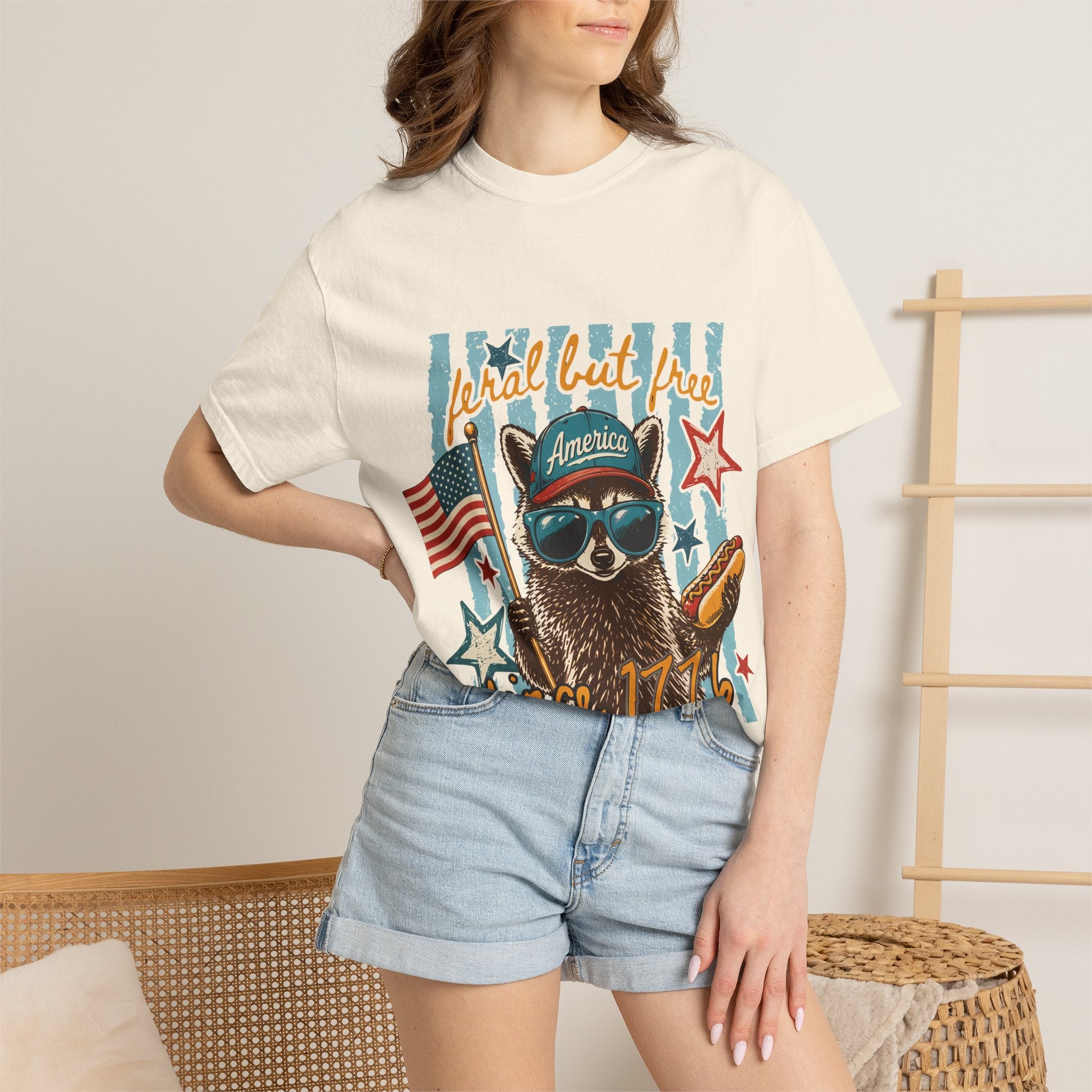 T-Shirt — "Loyal but Free" Patriotic Raccoon Graphic (Est. 1776)