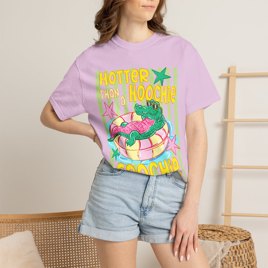 Graphic T-Shirt — “Hotter Than Hoochie Coochie” Retro Pool Float Design