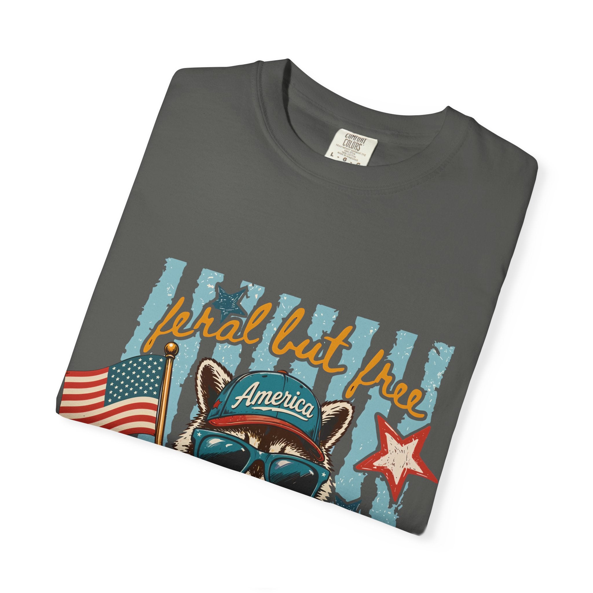 T-Shirt — "Loyal but Free" Patriotic Raccoon Graphic (Est. 1776)