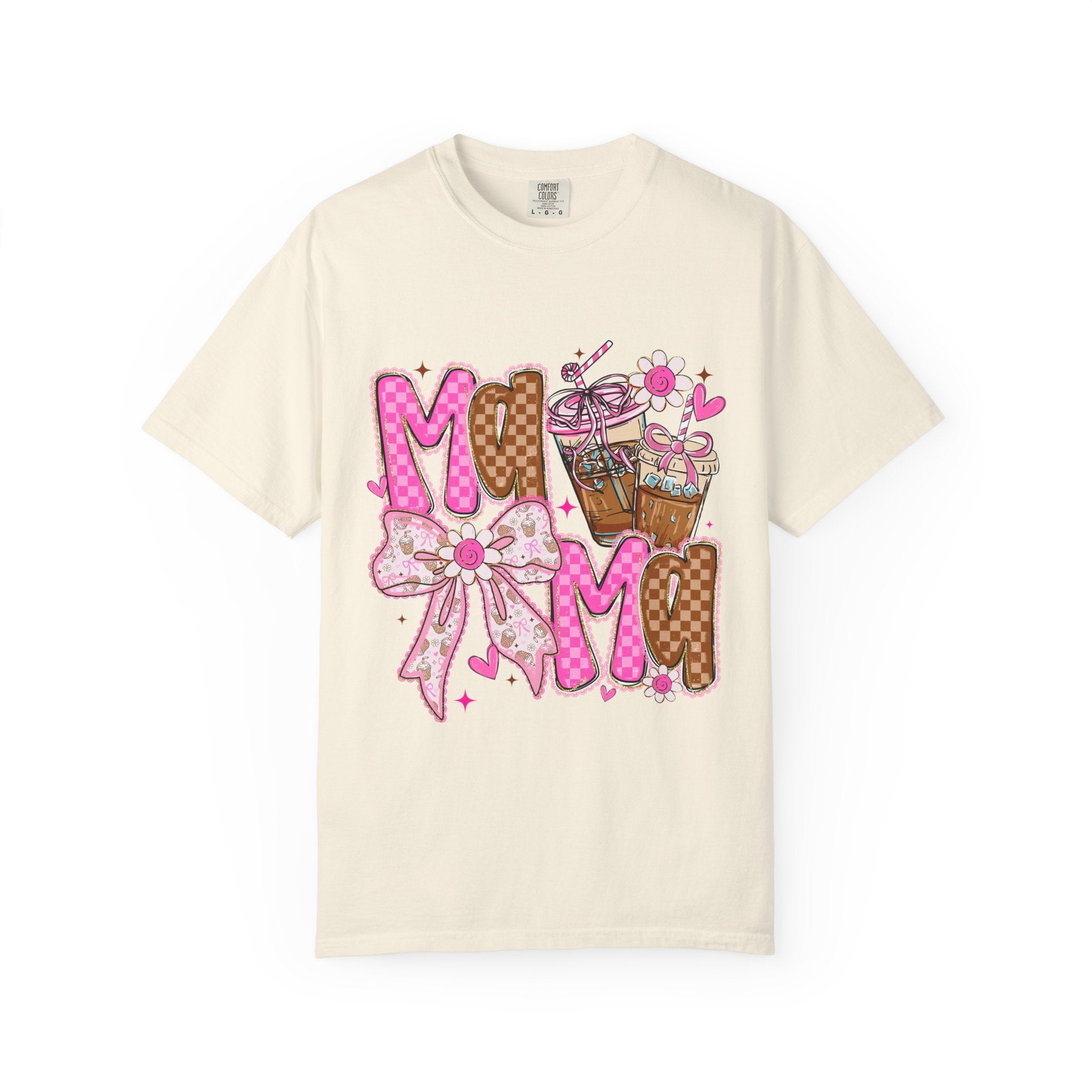 Mama Graphic T-Shirt — Pink Bow & Coffee Cute Mom Tee
