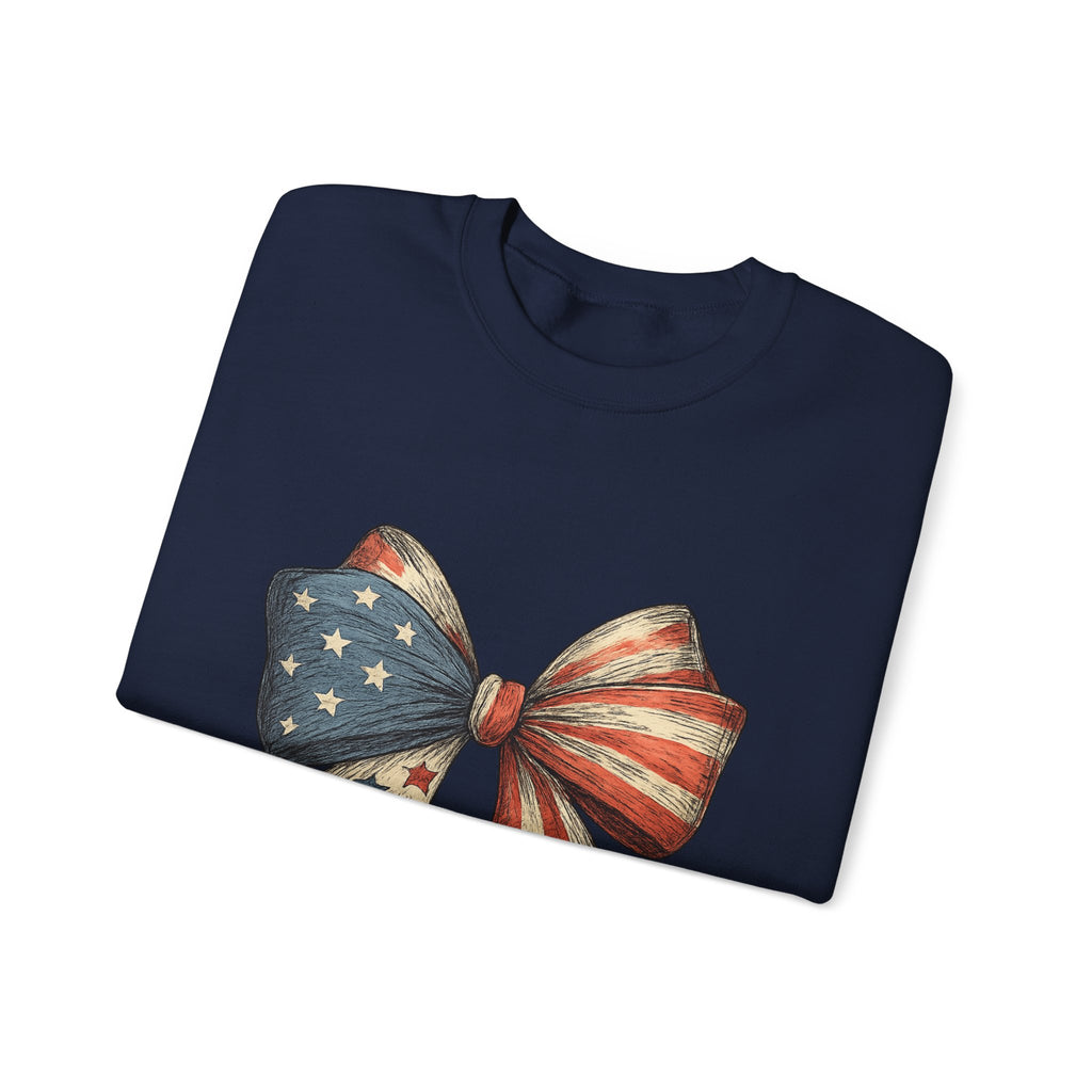 American Flag Bow Crewneck Sweatshirt — Patriotic Stars & Stripes Pullover