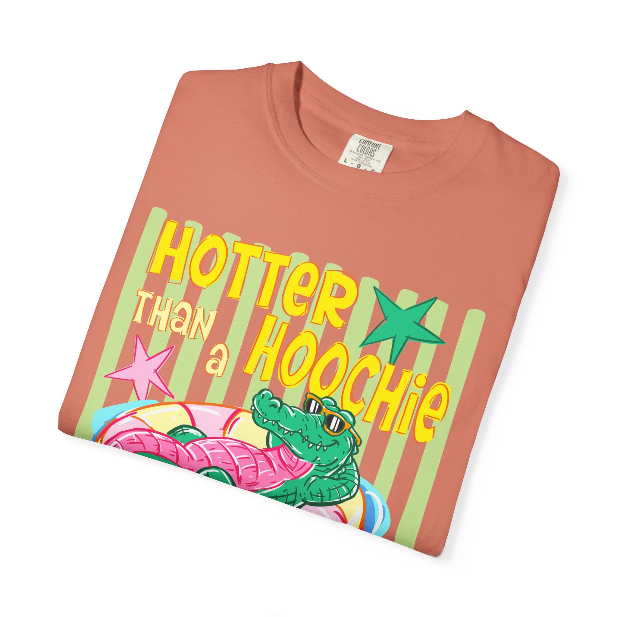Graphic T-Shirt — “Hotter Than Hoochie Coochie” Retro Pool Float Design