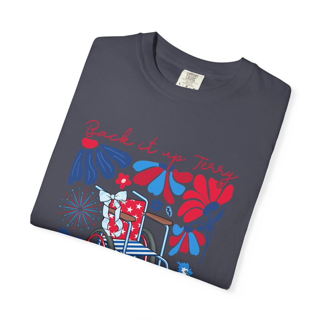 Retro Wheelchair Floral T-Shirt — "Push It in Reverse" Patriotic Graphic Tee