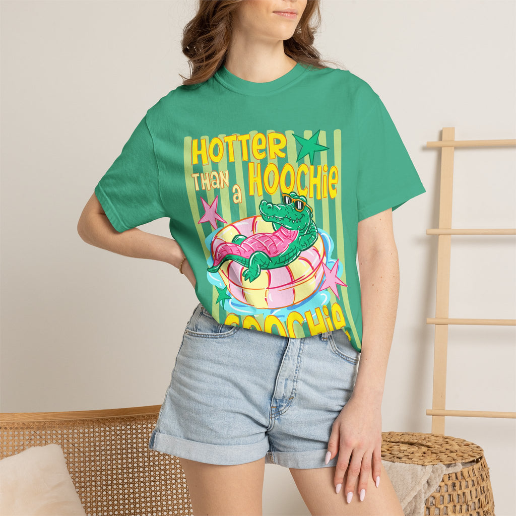 Graphic T-Shirt — “Hotter Than Hoochie Coochie” Retro Pool Float Design