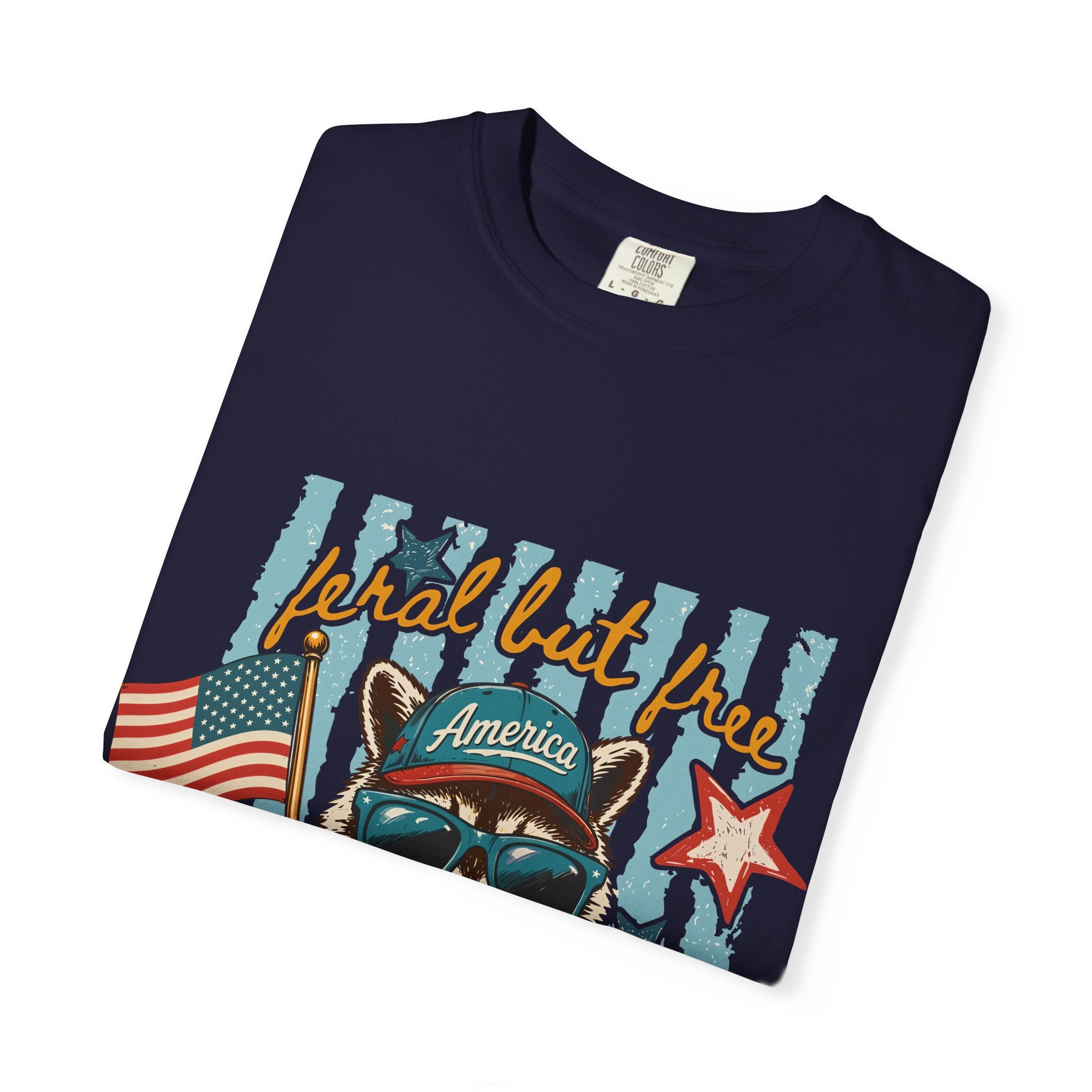 T-Shirt — "Loyal but Free" Patriotic Raccoon Graphic (Est. 1776)