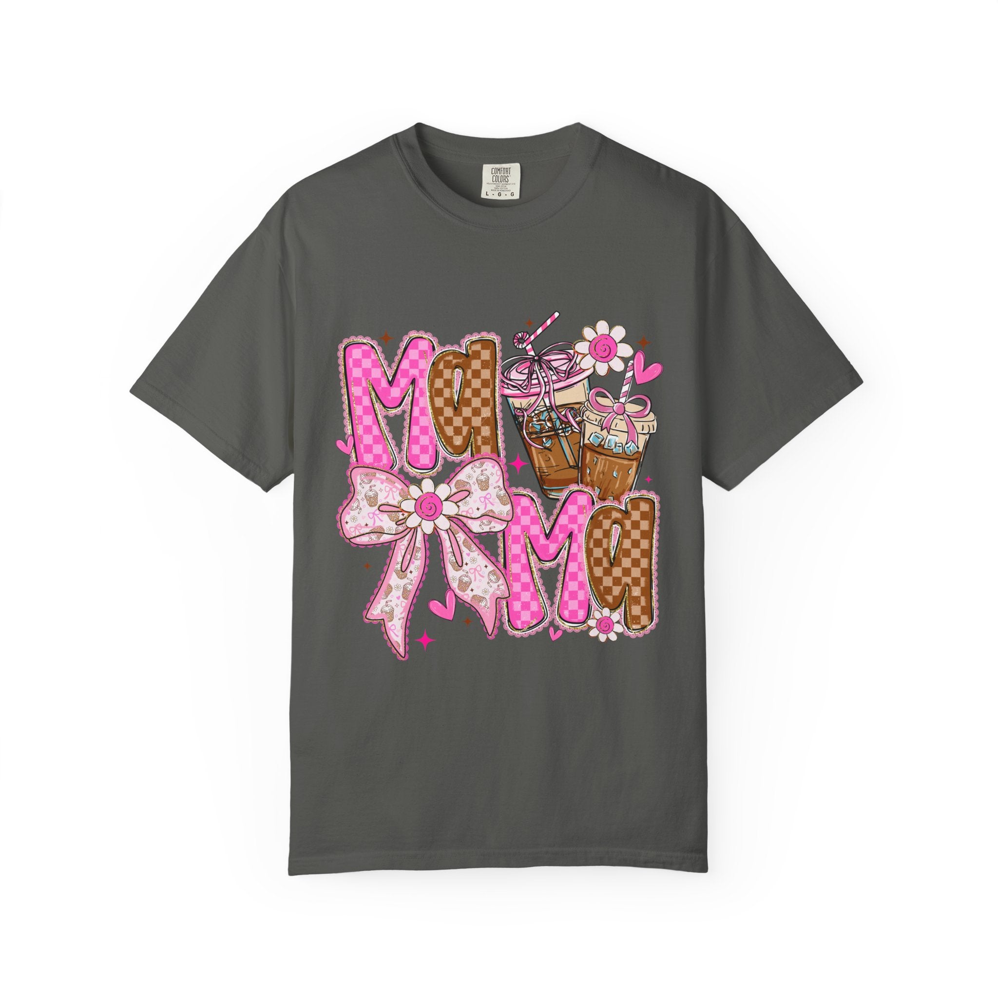 Mama Graphic T-Shirt — Pink Bow & Coffee Cute Mom Tee