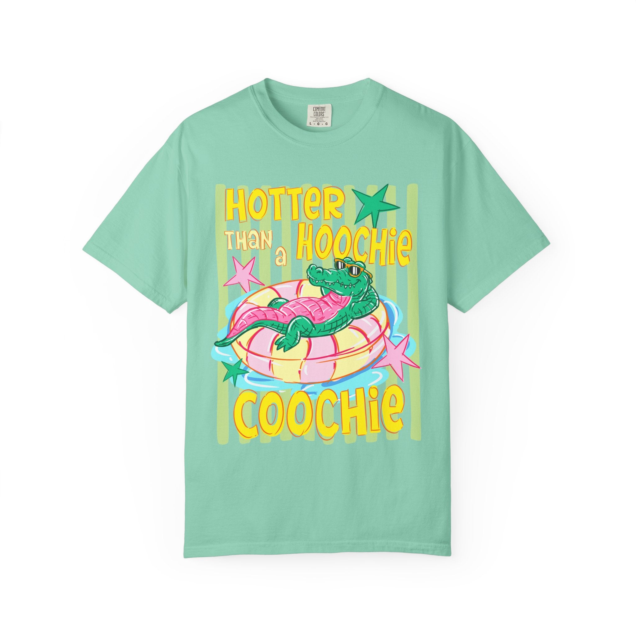 Graphic T-Shirt — “Hotter Than Hoochie Coochie” Retro Pool Float Design