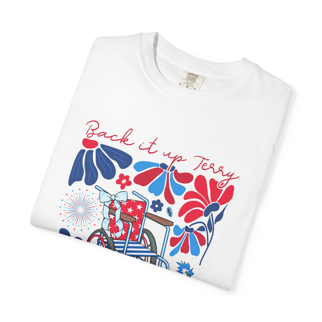 Retro Wheelchair Floral T-Shirt — "Push It in Reverse" Patriotic Graphic Tee