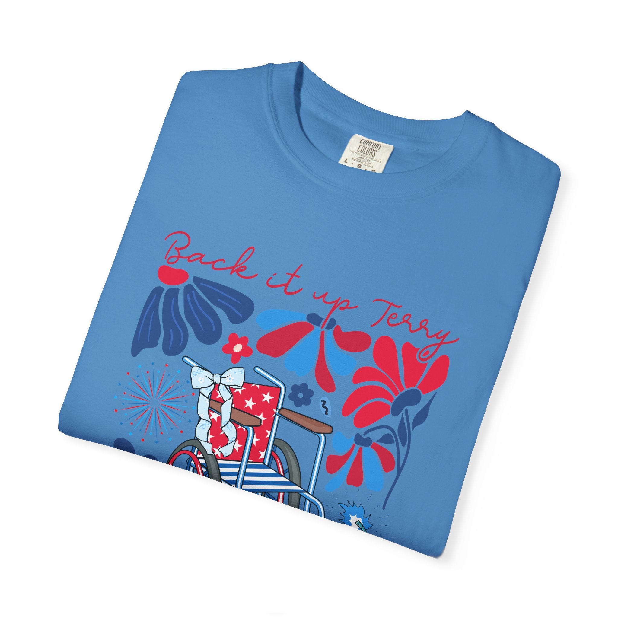Retro Wheelchair Floral T-Shirt — "Push It in Reverse" Patriotic Graphic Tee