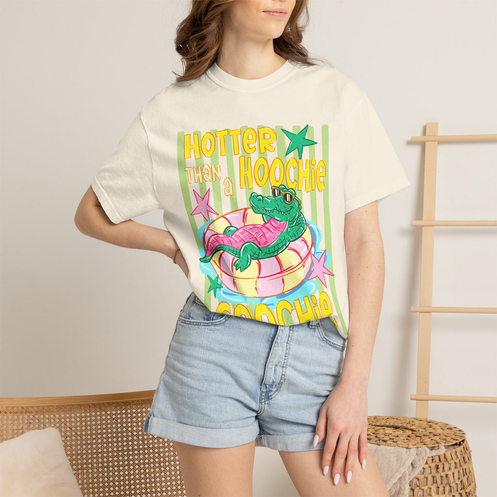 Graphic T-Shirt — “Hotter Than Hoochie Coochie” Retro Pool Float Design