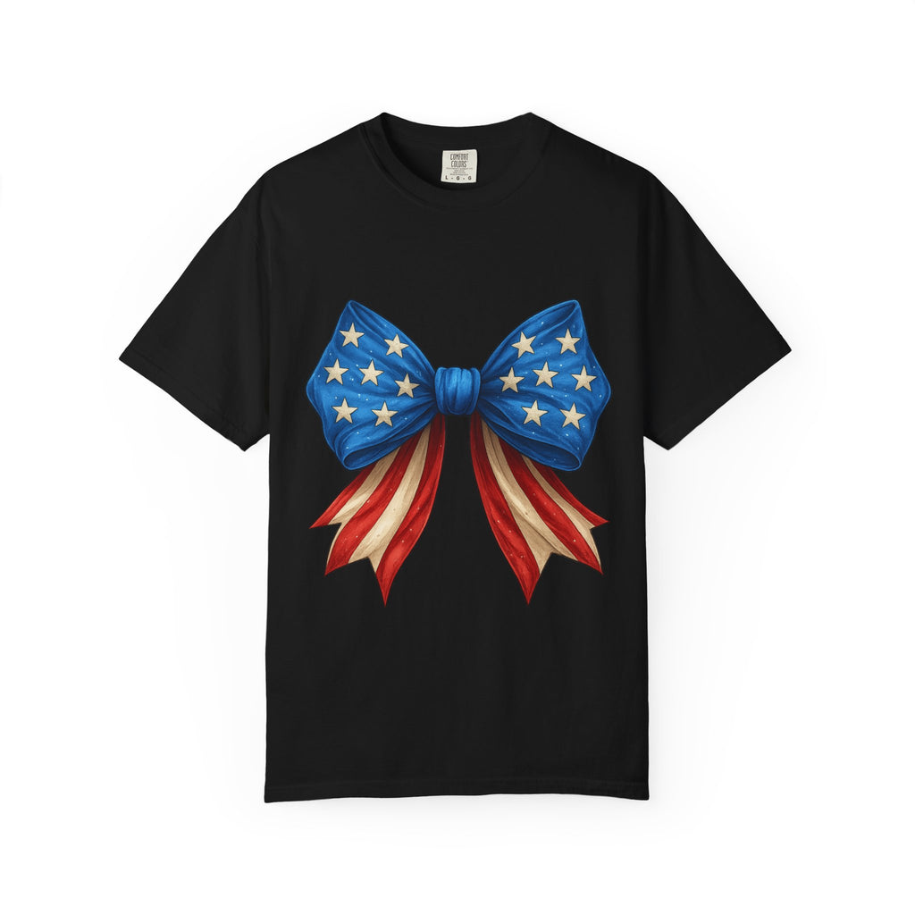 American Flag Bow T-Shirt — Patriotic Stars & Stripes Graphic Tee for Fourth of July
