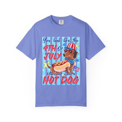 4th of July Hot Dog Dachshund T-Shirt — Funny Patriotic Summer Tee