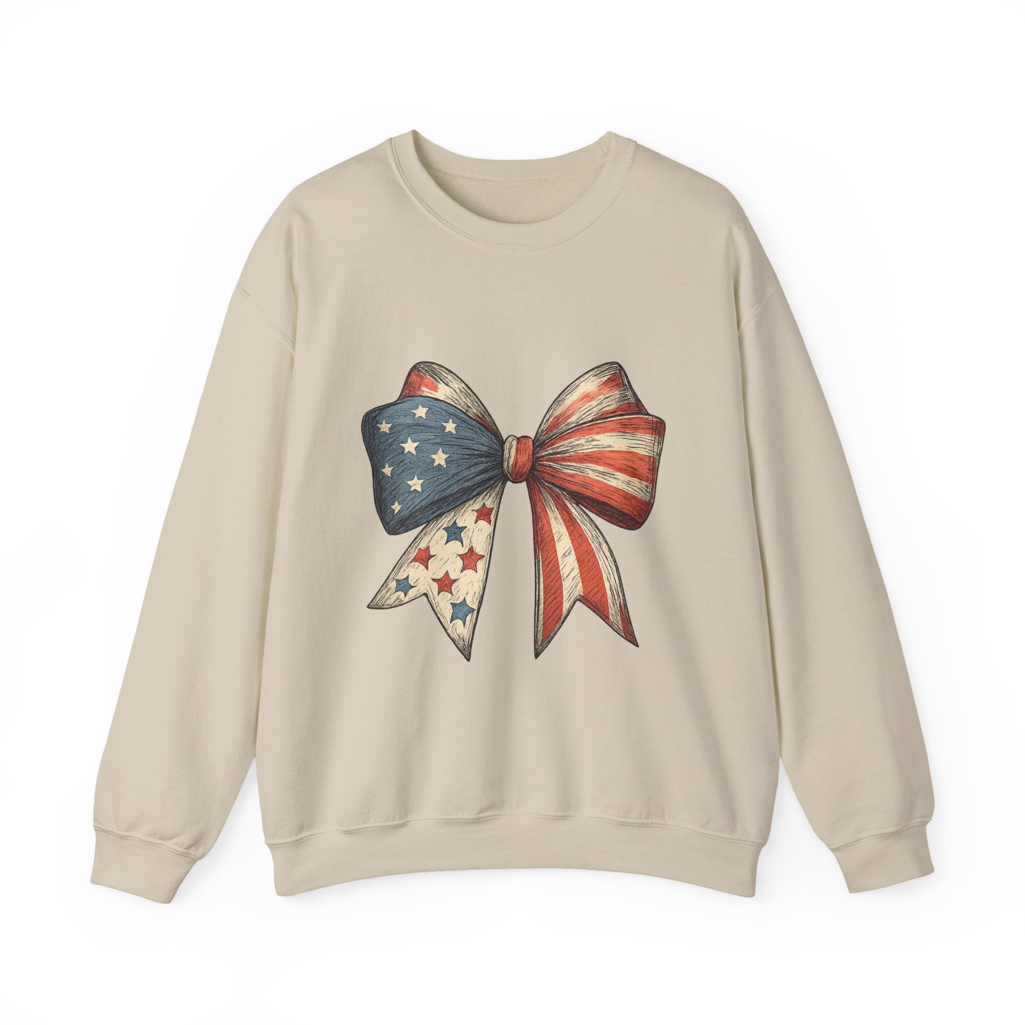 American Flag Bow Crewneck Sweatshirt — Patriotic Stars & Stripes Pullover