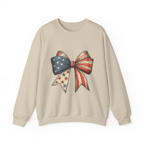 American Flag Bow Crewneck Sweatshirt — Patriotic Stars & Stripes Pullover