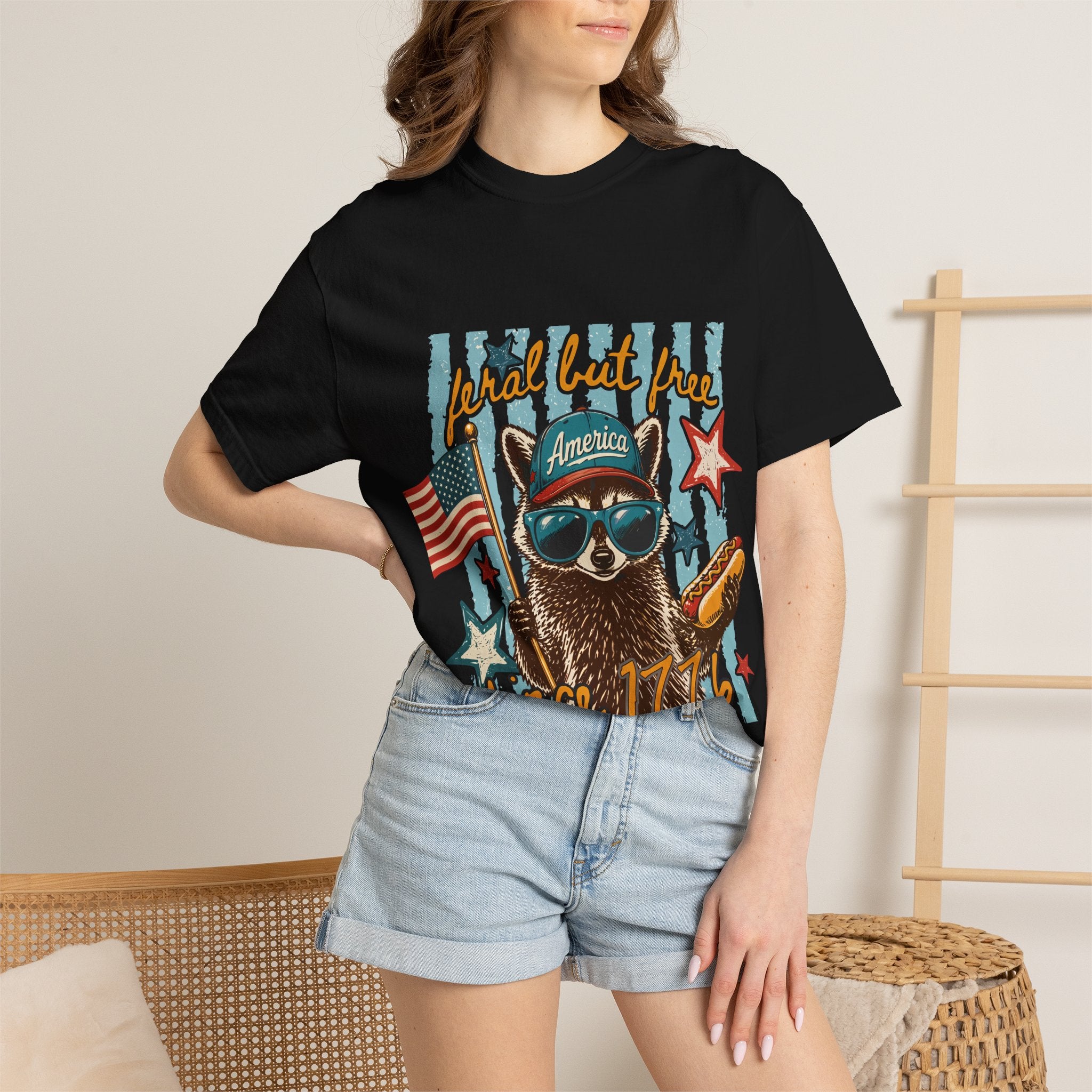 T-Shirt — "Loyal but Free" Patriotic Raccoon Graphic (Est. 1776)