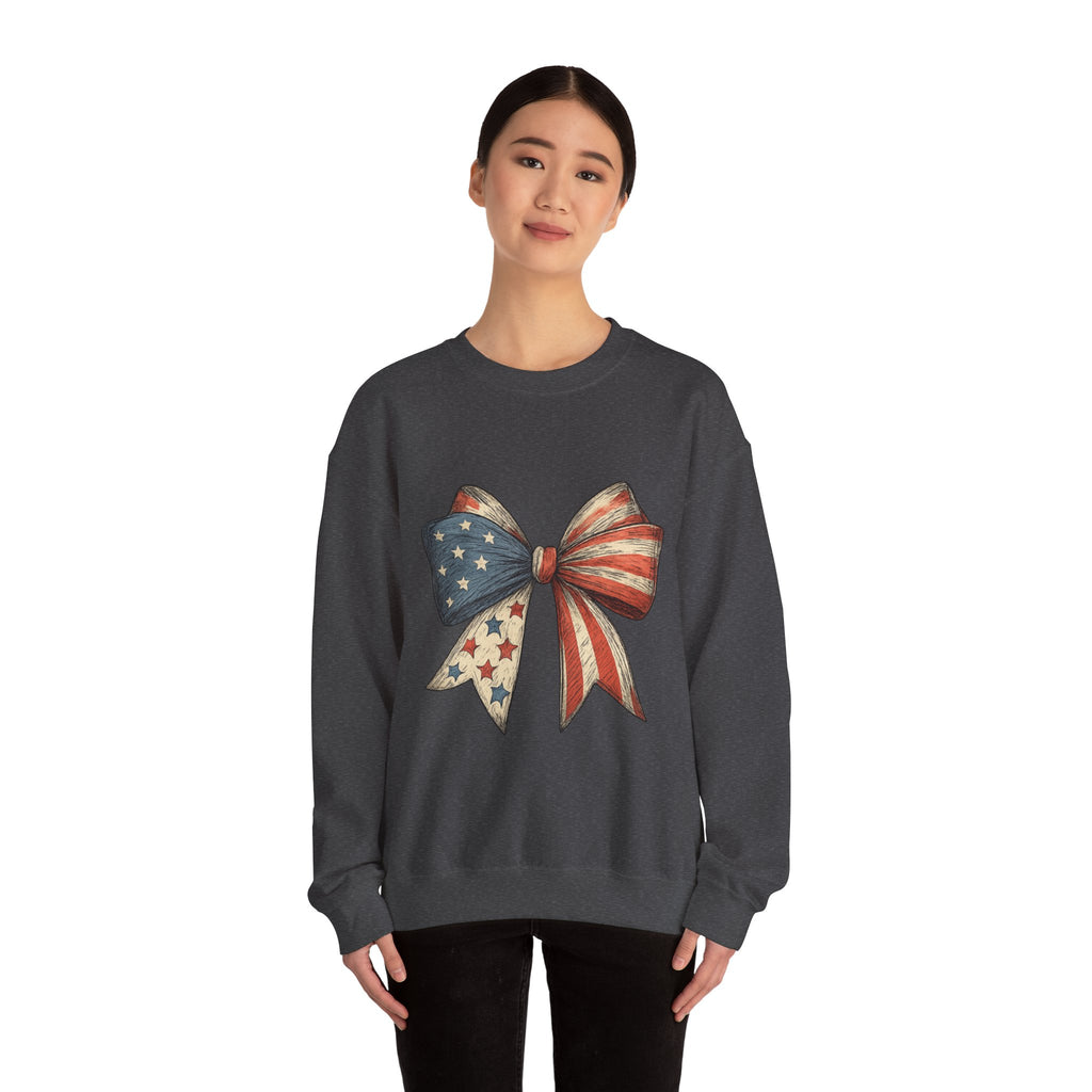 American Flag Bow Crewneck Sweatshirt — Patriotic Stars & Stripes Pullover