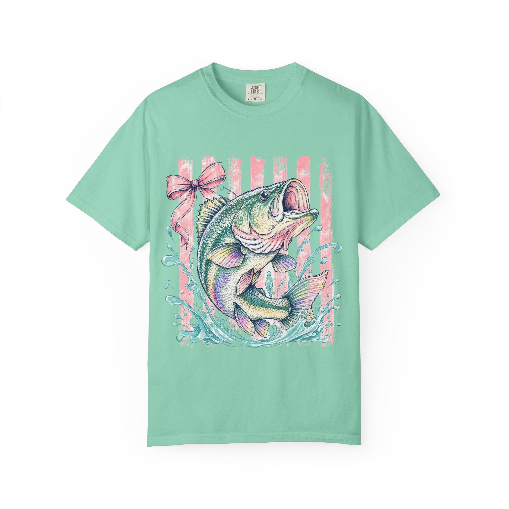 Bass Fish T-Shirt — Pastel Fishing Graphic Tee (Striped Background)