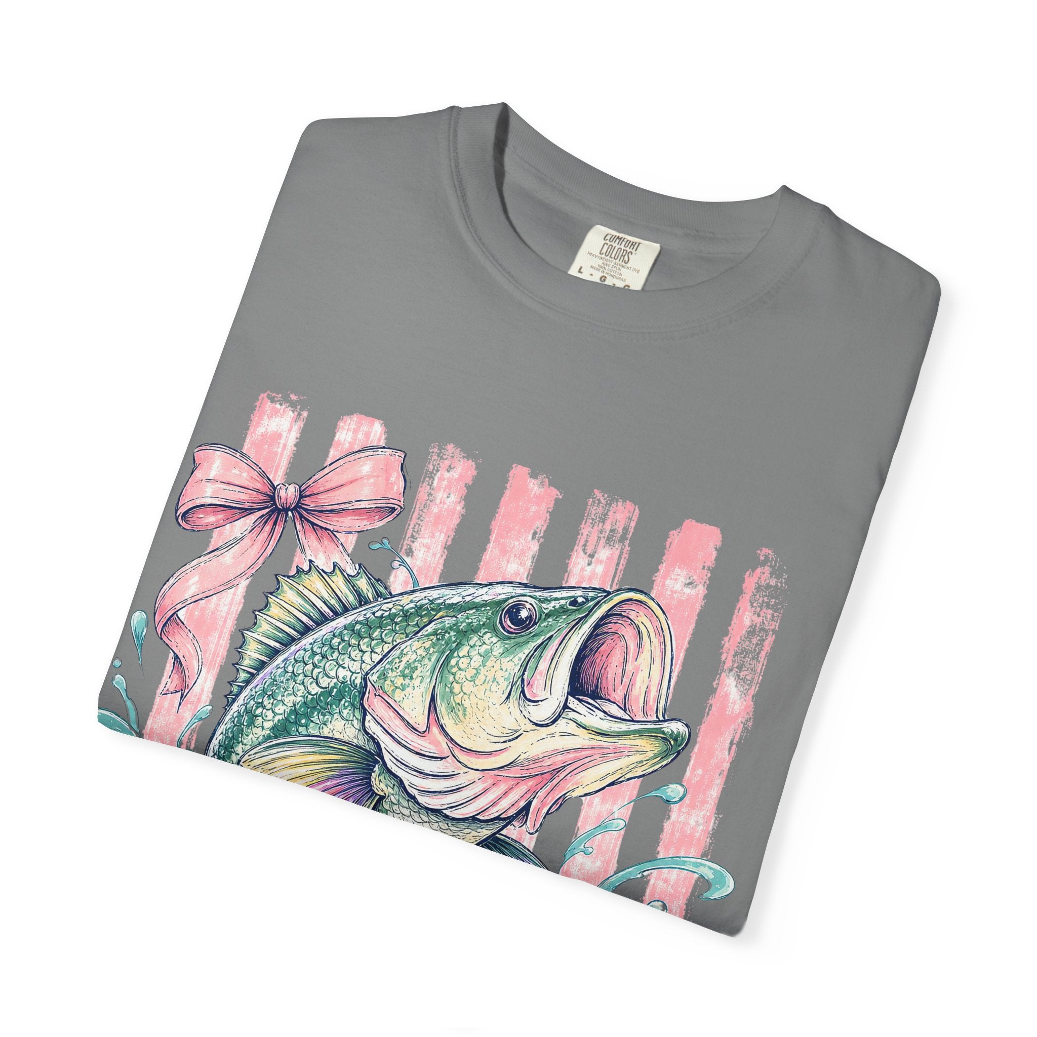 Bass Fish T-Shirt — Pastel Fishing Graphic Tee (Striped Background)