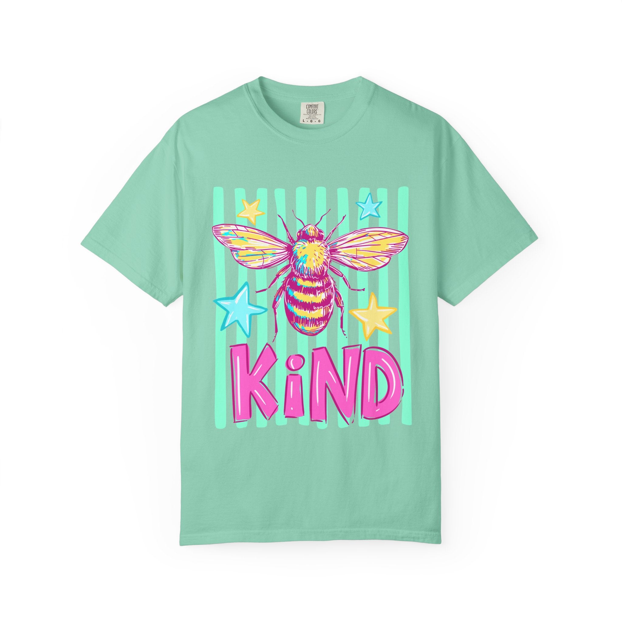 Kind Bee T-Shirt — Bright Pastel Graphic Tee with 'KIND' Text