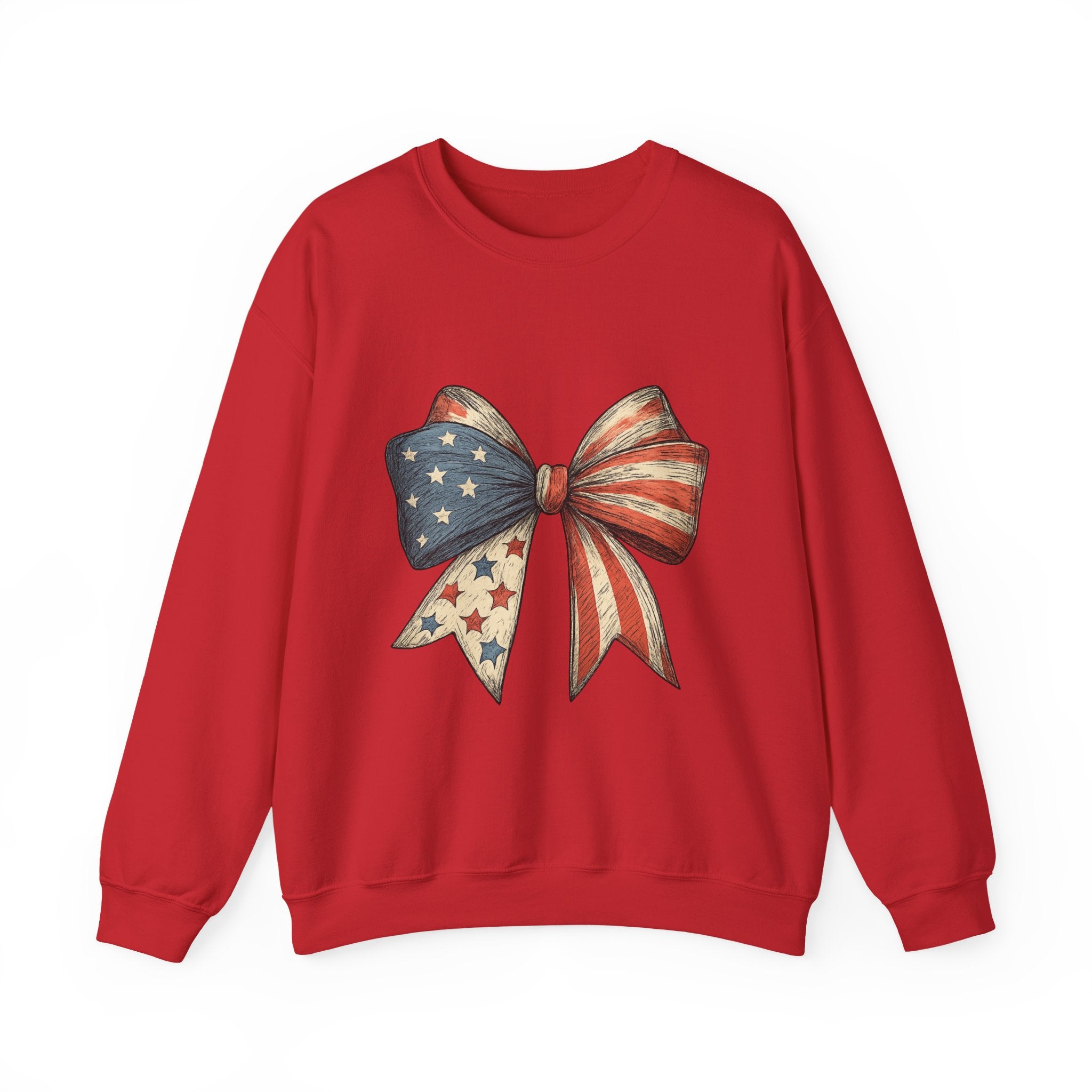 American Flag Bow Crewneck Sweatshirt — Patriotic Stars & Stripes Pullover