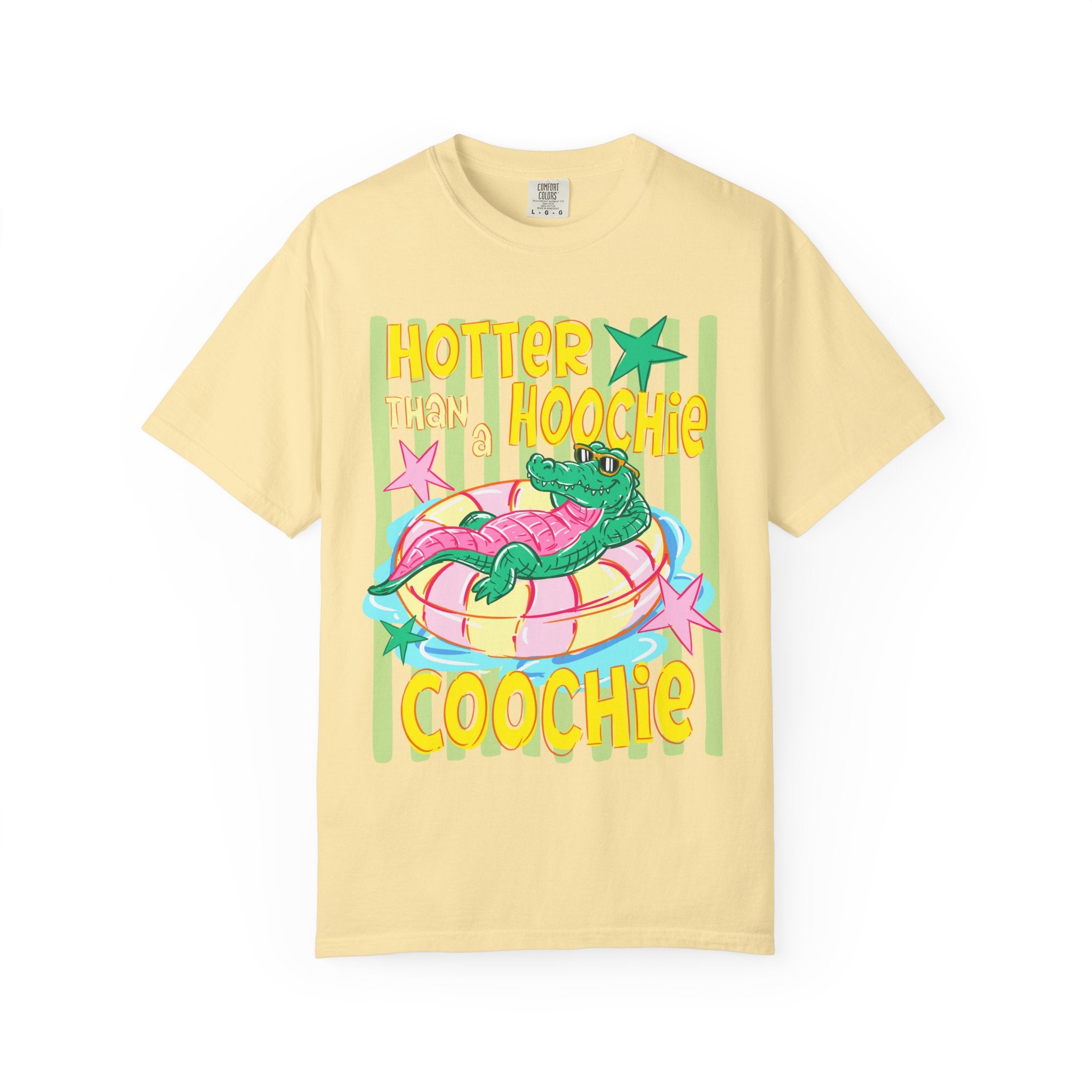 Graphic T-Shirt — “Hotter Than Hoochie Coochie” Retro Pool Float Design