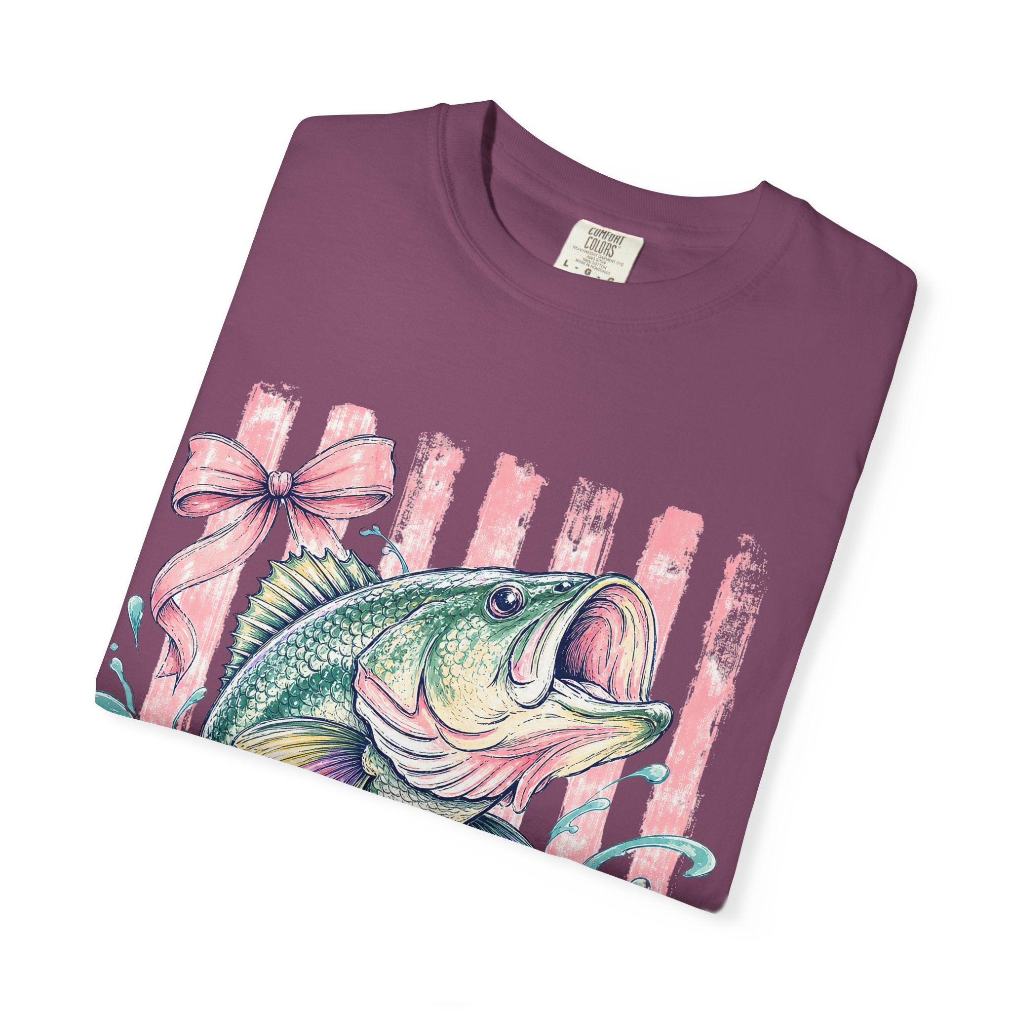 Bass Fish T-Shirt — Pastel Fishing Graphic Tee (Striped Background)