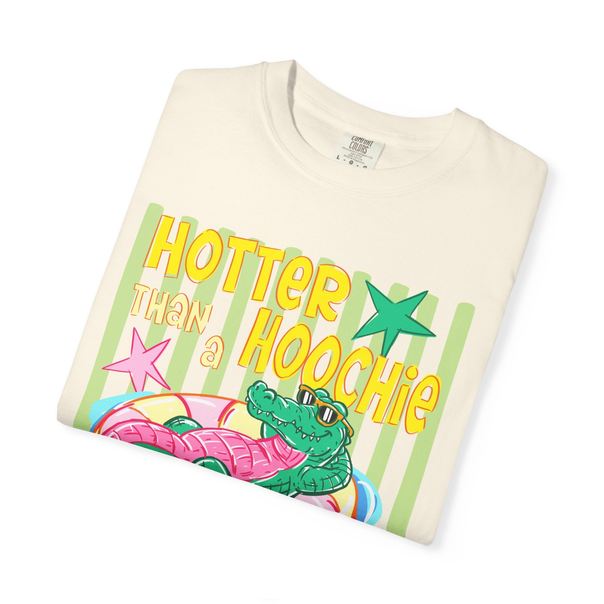 Graphic T-Shirt — “Hotter Than Hoochie Coochie” Retro Pool Float Design