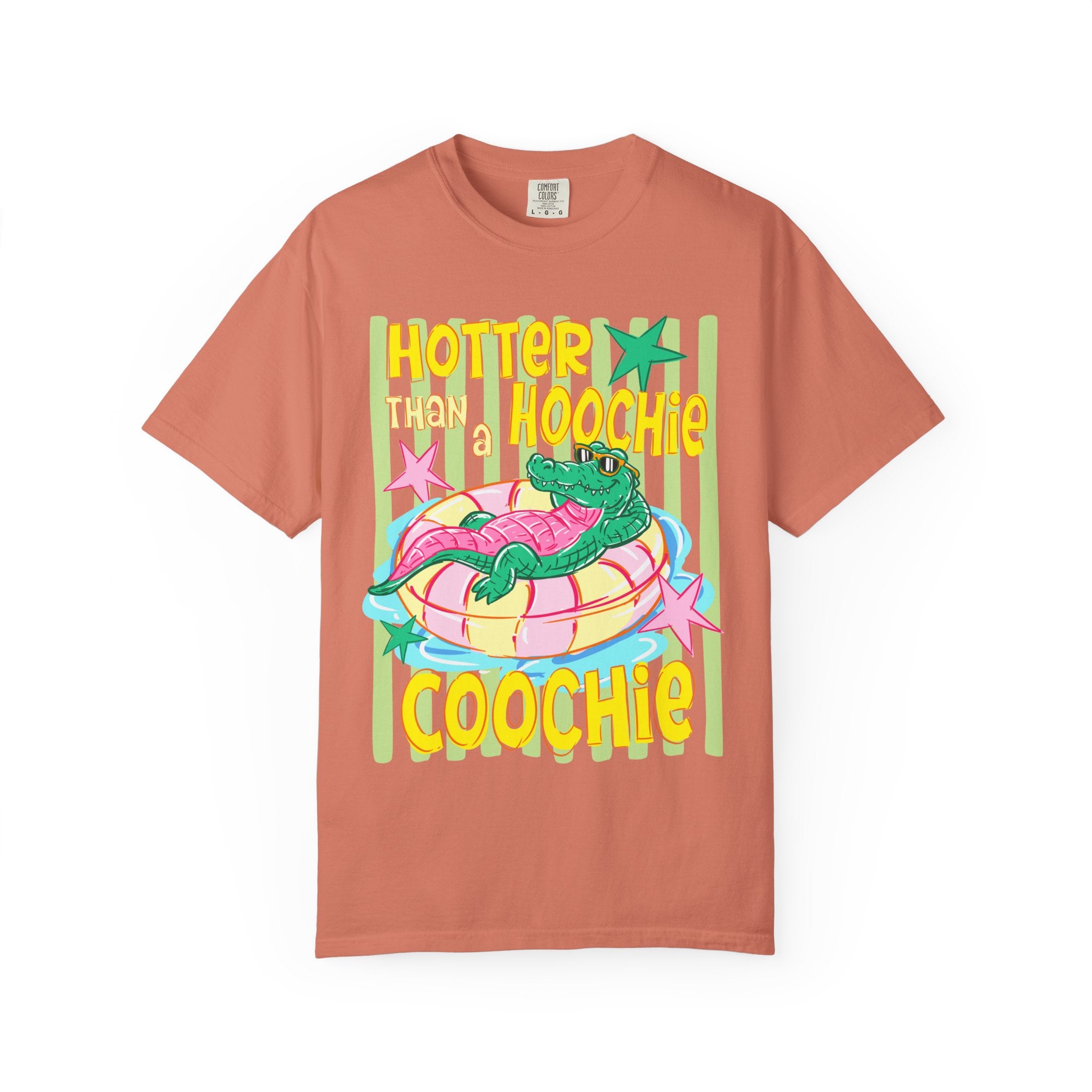 Graphic T-Shirt — “Hotter Than Hoochie Coochie” Retro Pool Float Design