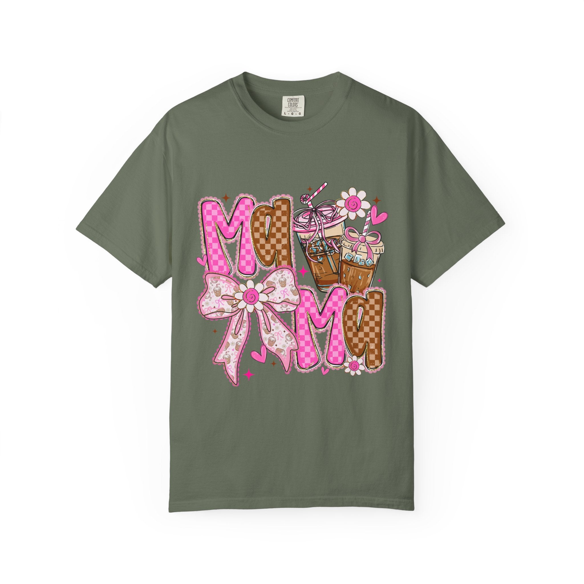 Mama Graphic T-Shirt — Pink Bow & Coffee Cute Mom Tee