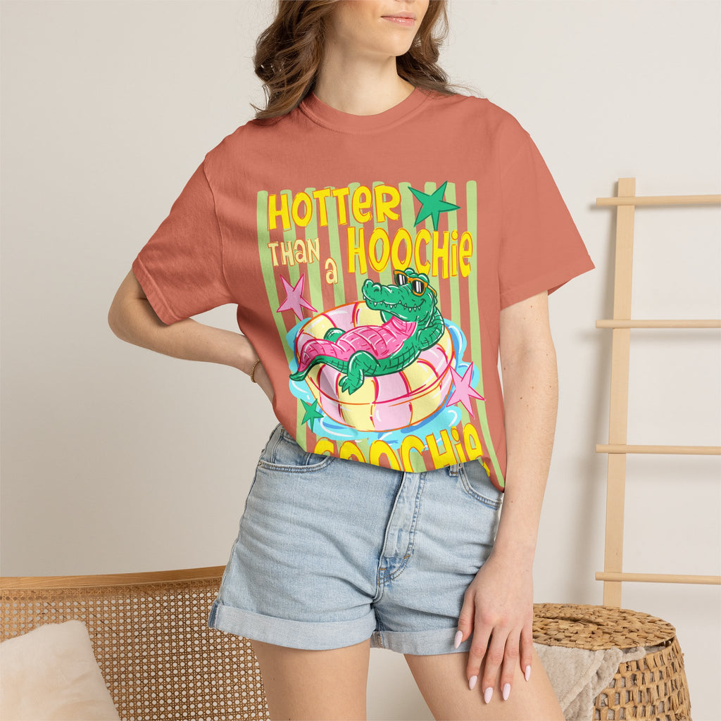 Graphic T-Shirt — “Hotter Than Hoochie Coochie” Retro Pool Float Design