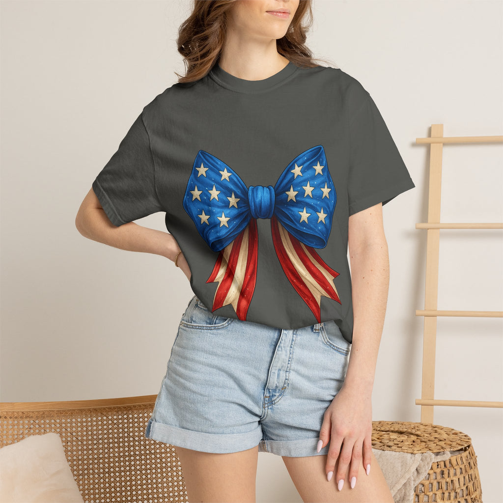 American Flag Bow T-Shirt — Patriotic Stars & Stripes Graphic Tee for Fourth of July