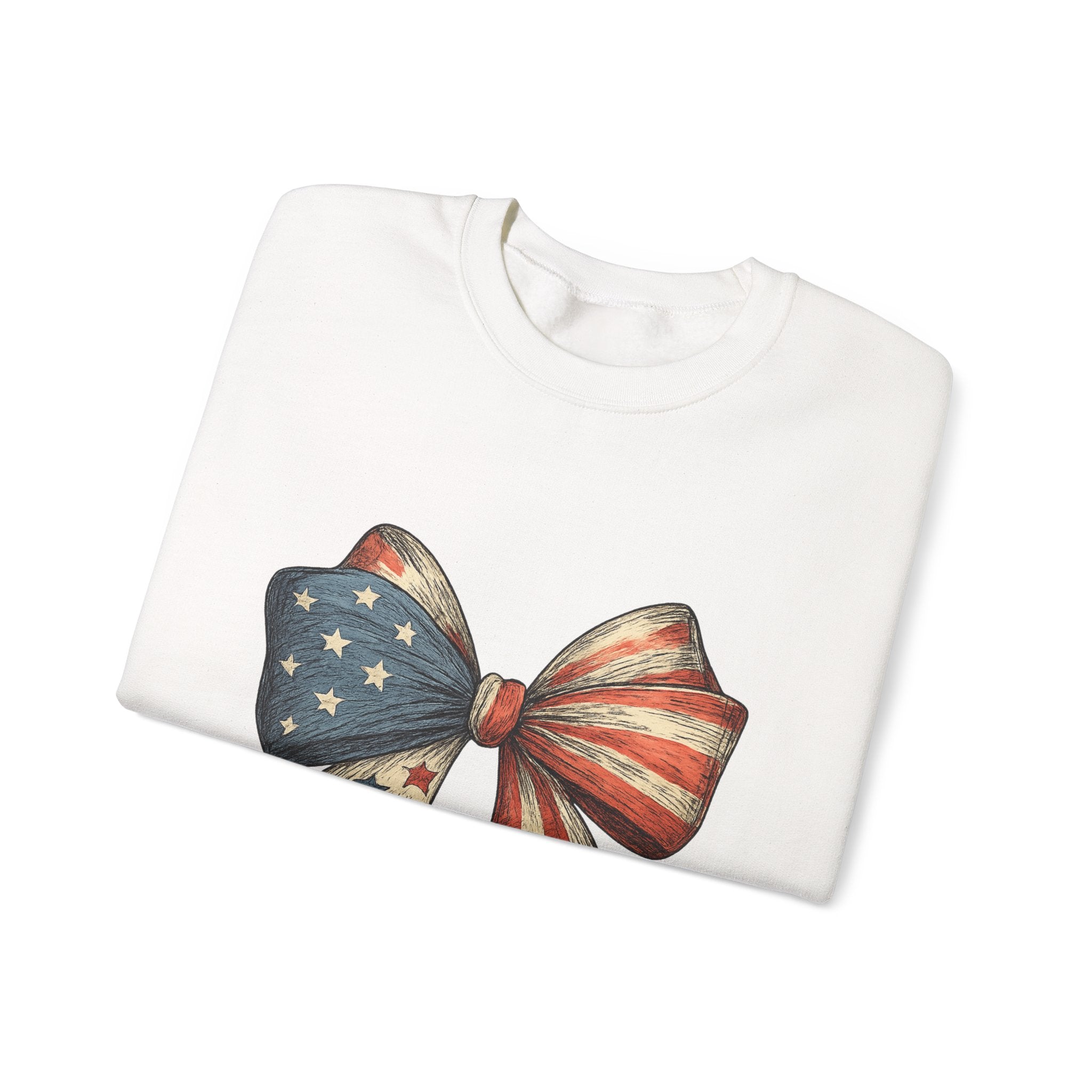 American Flag Bow Crewneck Sweatshirt — Patriotic Stars & Stripes Pullover