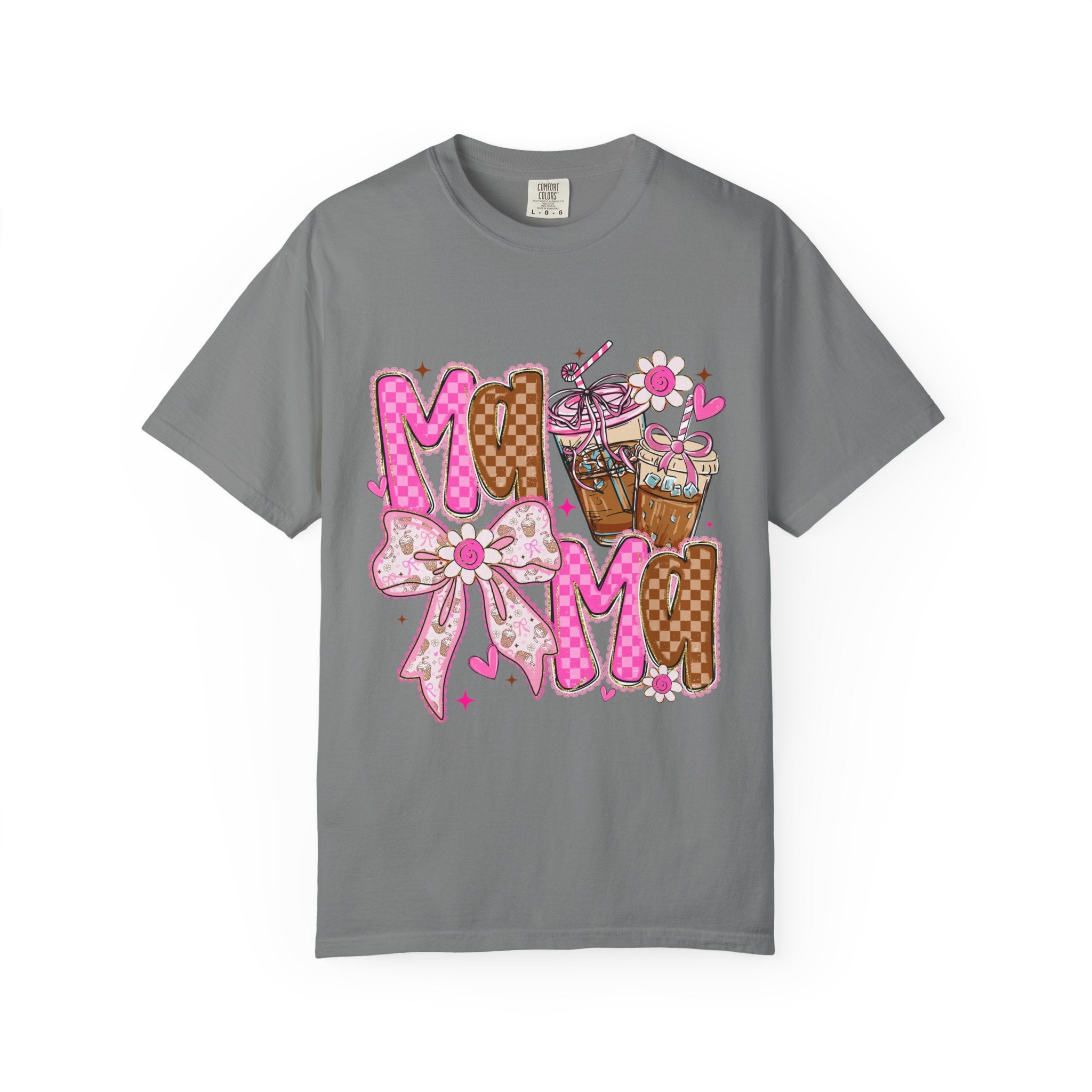Mama Graphic T-Shirt — Pink Bow & Coffee Cute Mom Tee