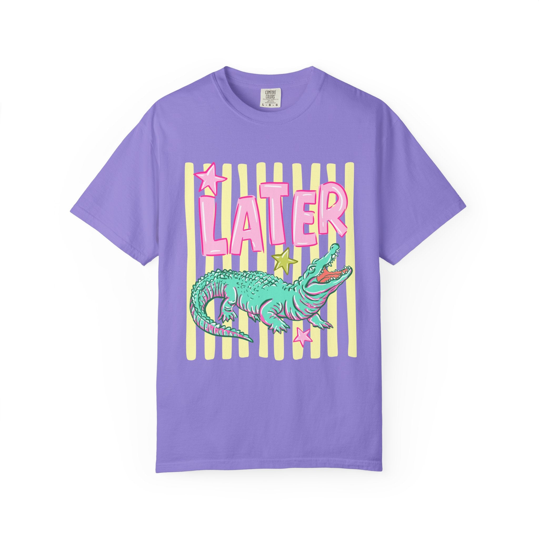 Later Alligator T-Shirt — Retro Neon Crocodile Graphic Tee