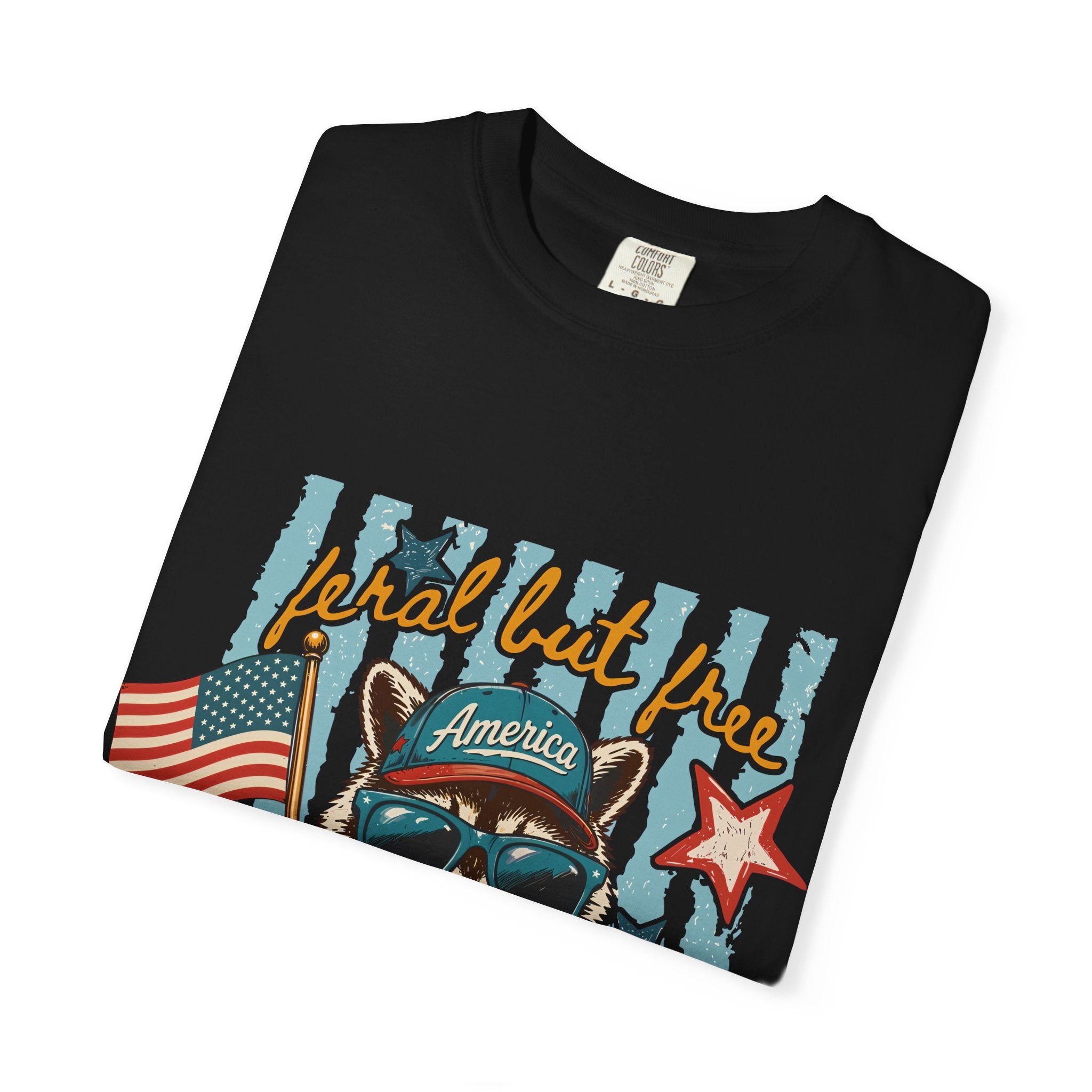 T-Shirt — "Loyal but Free" Patriotic Raccoon Graphic (Est. 1776)