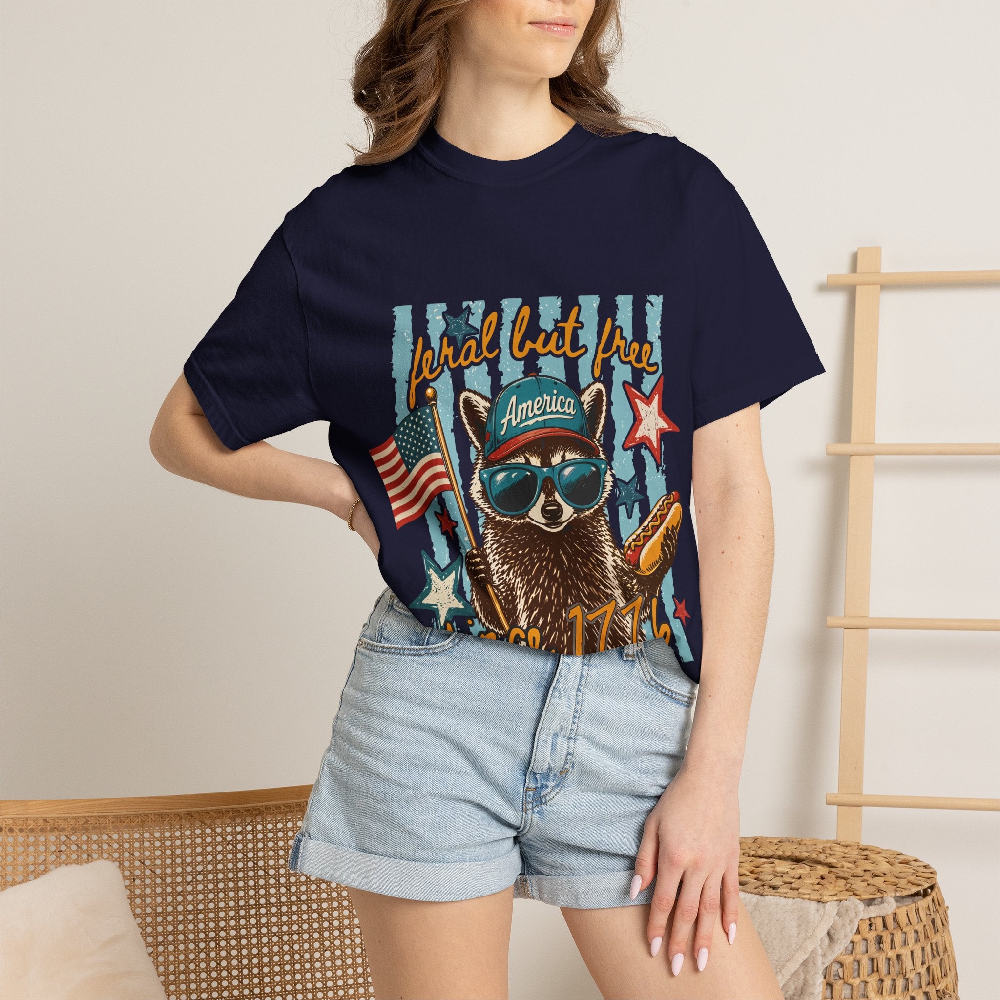 T-Shirt — "Loyal but Free" Patriotic Raccoon Graphic (Est. 1776)